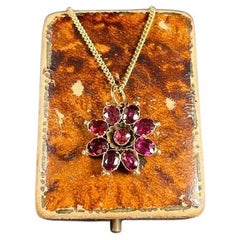 Antique 9ct Rose Gold, Early Victorian Almandine Garnet Floral Pendant