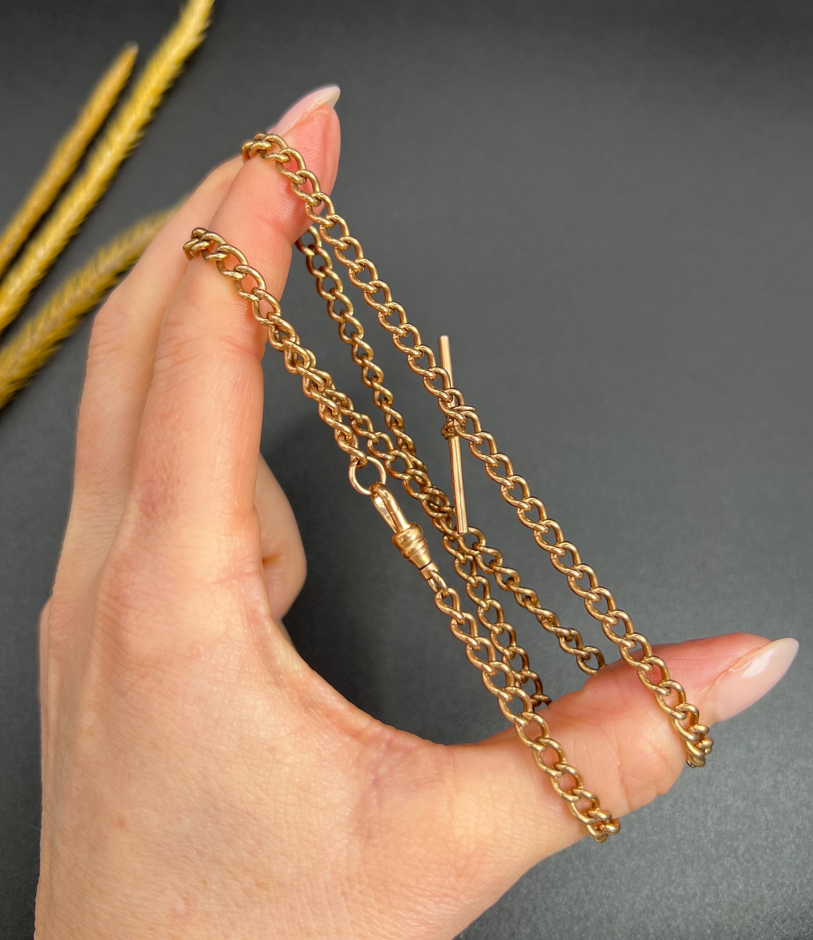 Chaîne Albert édouardienne ancienne en or rose 9 carats, à maillons ouverts de 19 pouces en vente 6