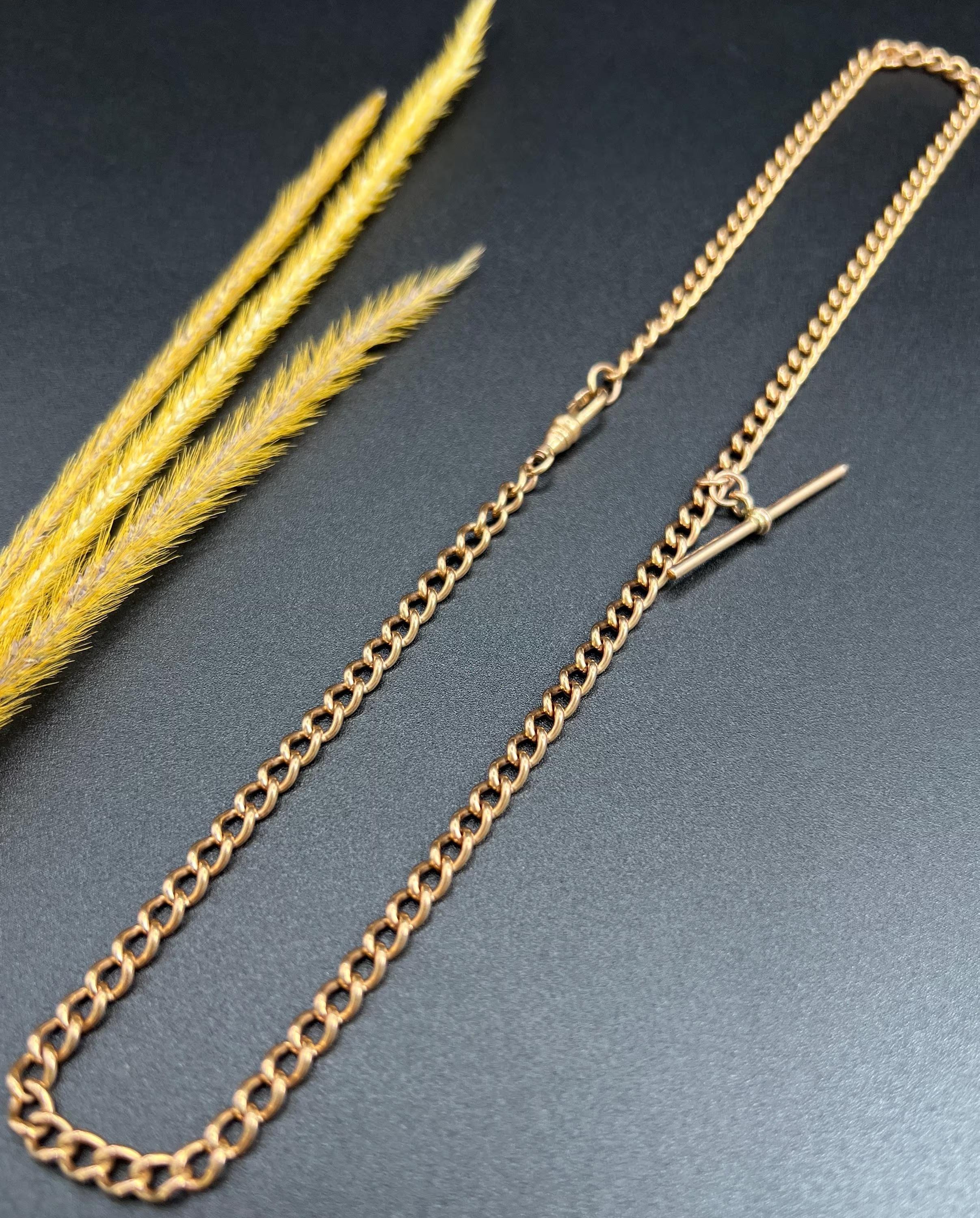 Chaîne Albert édouardienne ancienne en or rose 9 carats, à maillons ouverts de 19 pouces en vente 7