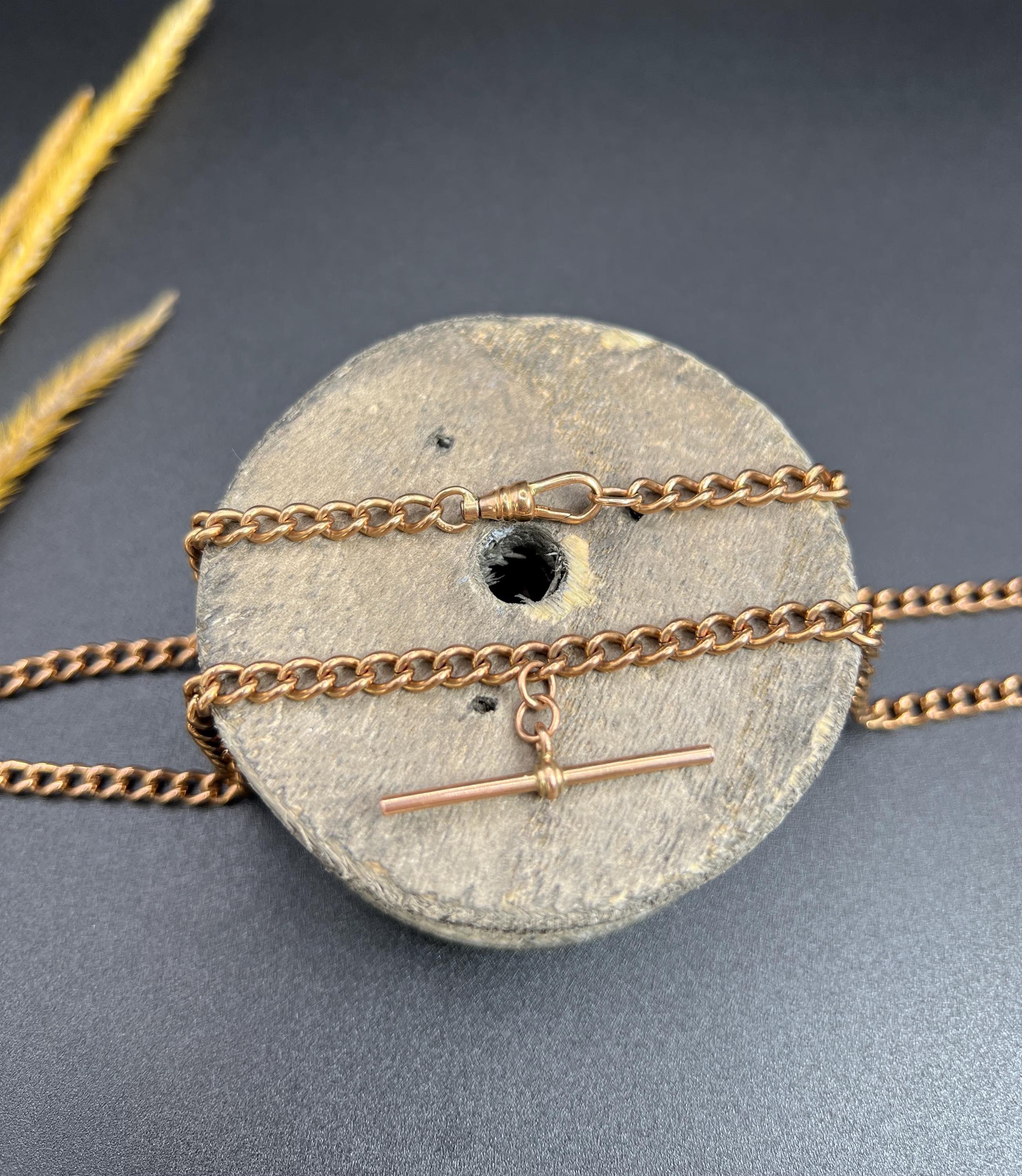 Chaîne Albert édouardienne ancienne en or rose 9 carats, à maillons ouverts de 19 pouces Unisexe en vente