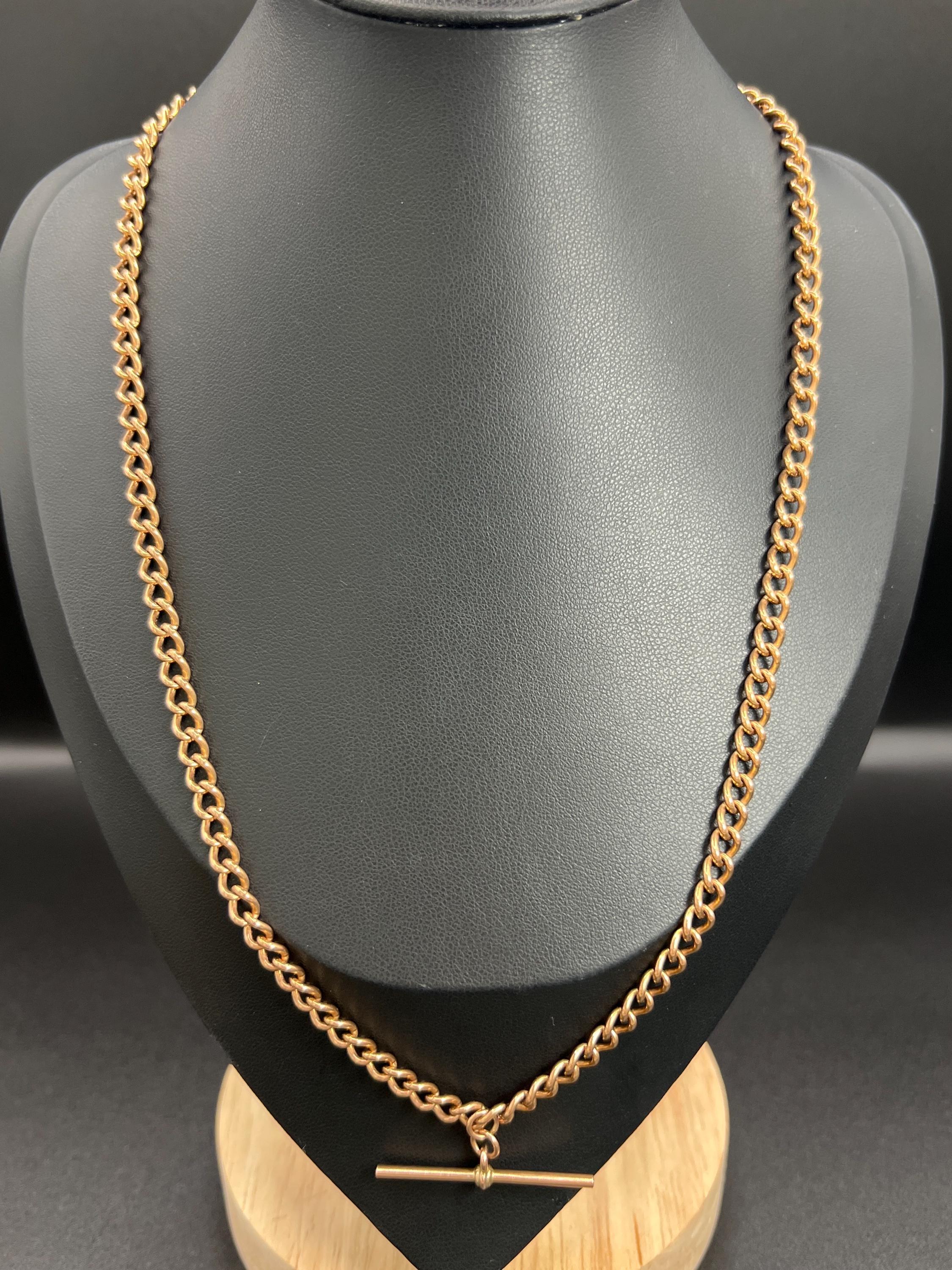 Chaîne Albert édouardienne ancienne en or rose 9 carats, à maillons ouverts de 19 pouces en vente 2
