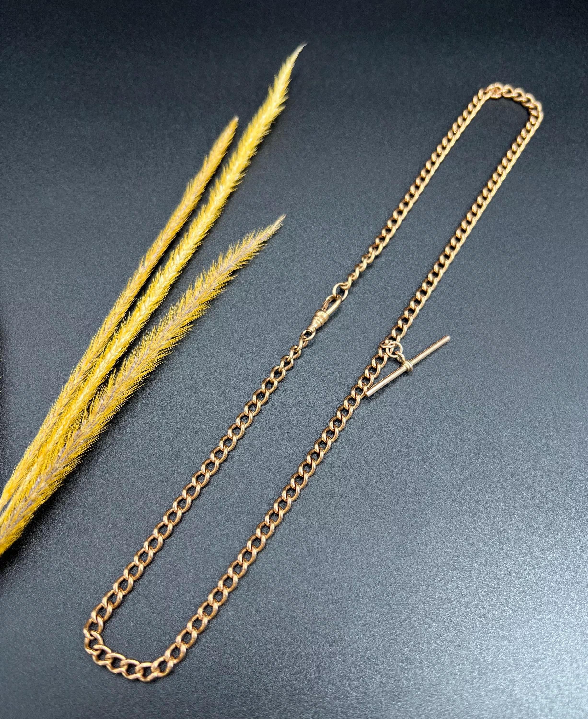 Chaîne Albert édouardienne ancienne en or rose 9 carats, à maillons ouverts de 19 pouces en vente 4