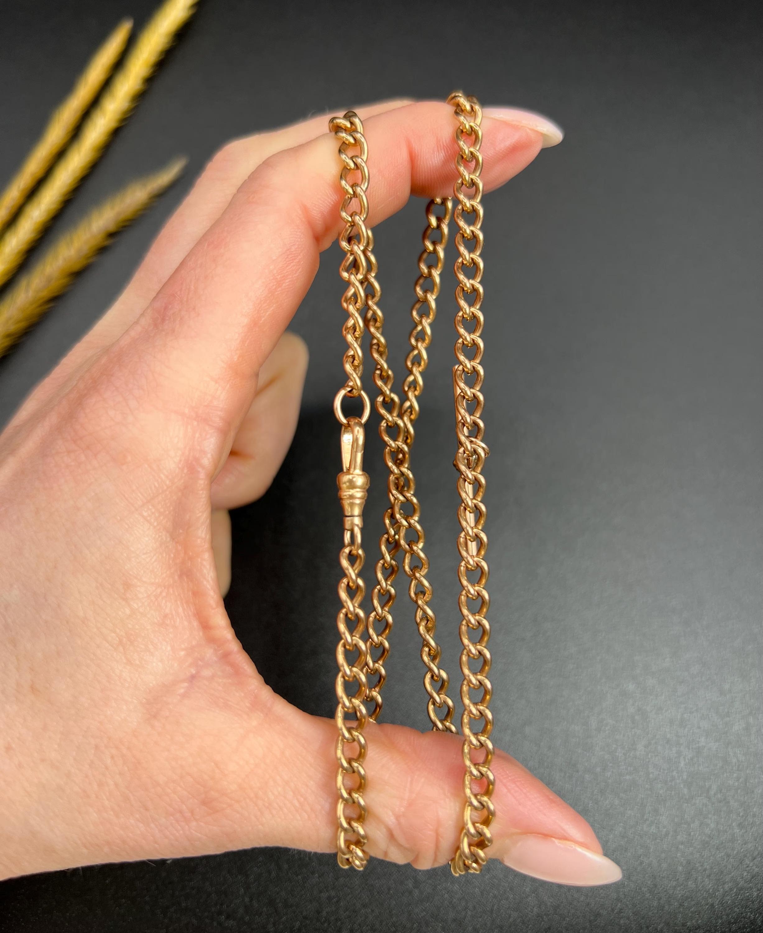 Chaîne Albert édouardienne ancienne en or rose 9 carats, à maillons ouverts de 19 pouces en vente 5