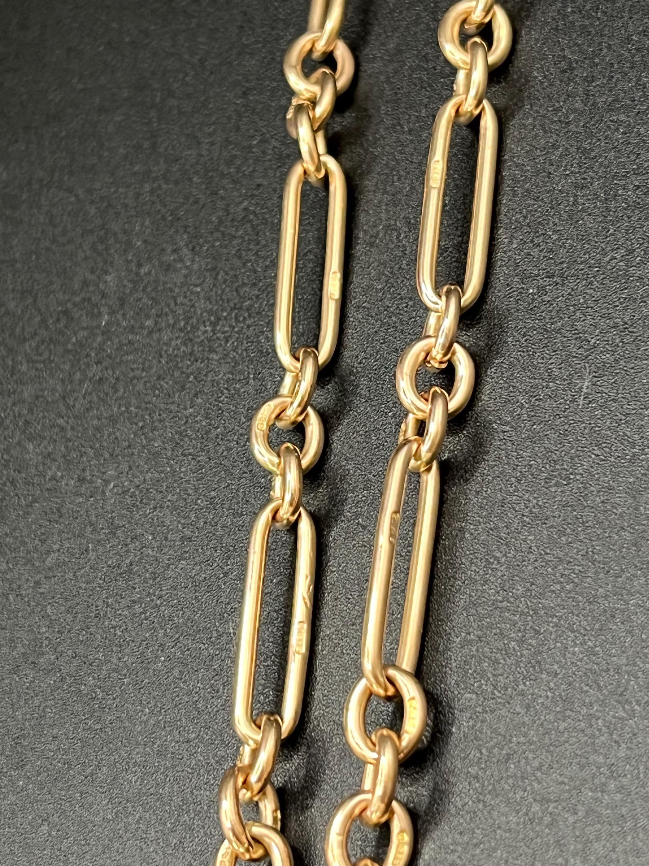 Women's or Men's Antique 9ct Rose Gold, Edwardian, 20 inch Paper Clip Albert Chain Necklace For Sale