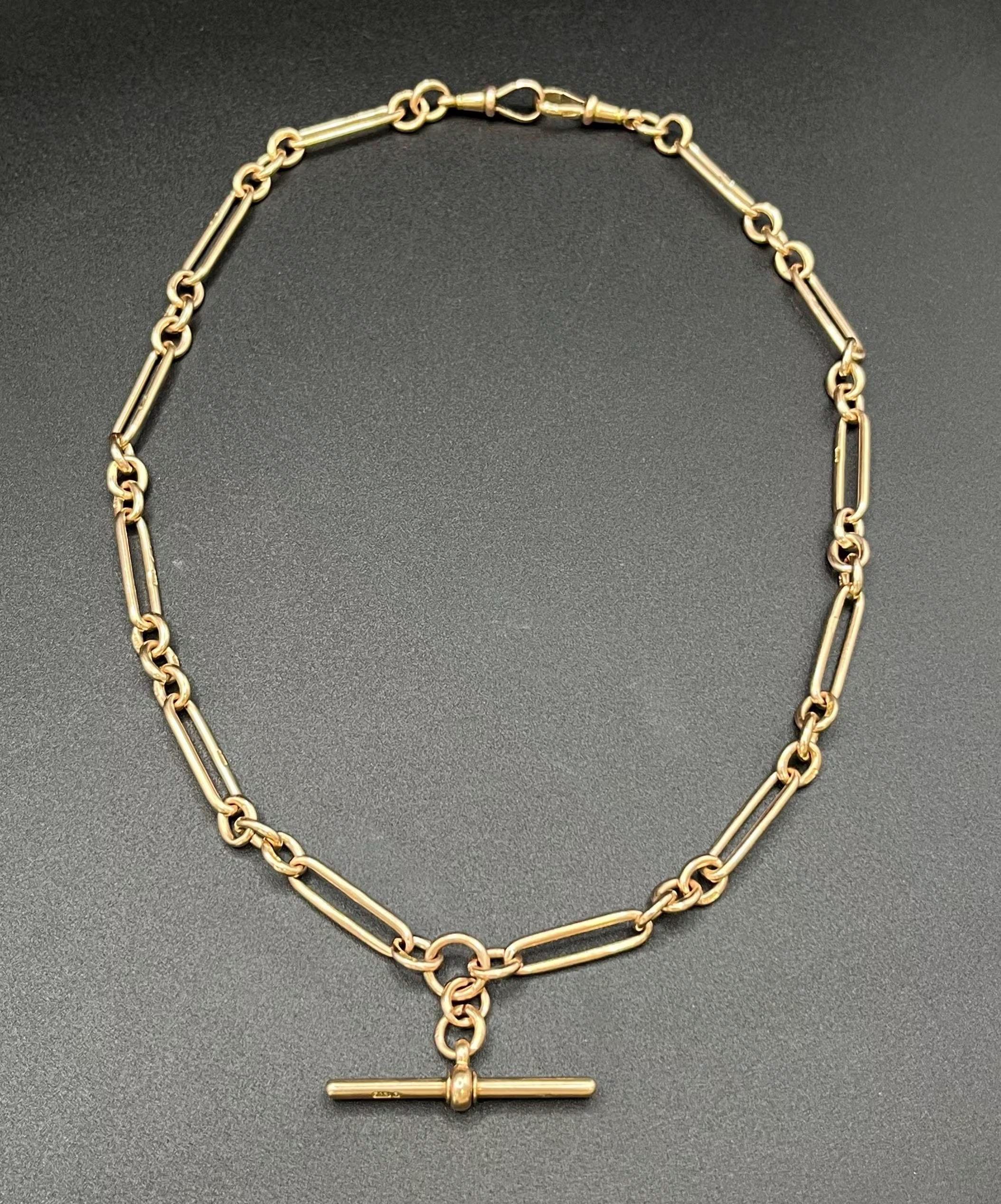 Antique 9ct Rose Gold, Edwardian, 20 inch Paper Clip Albert Chain Necklace For Sale 1