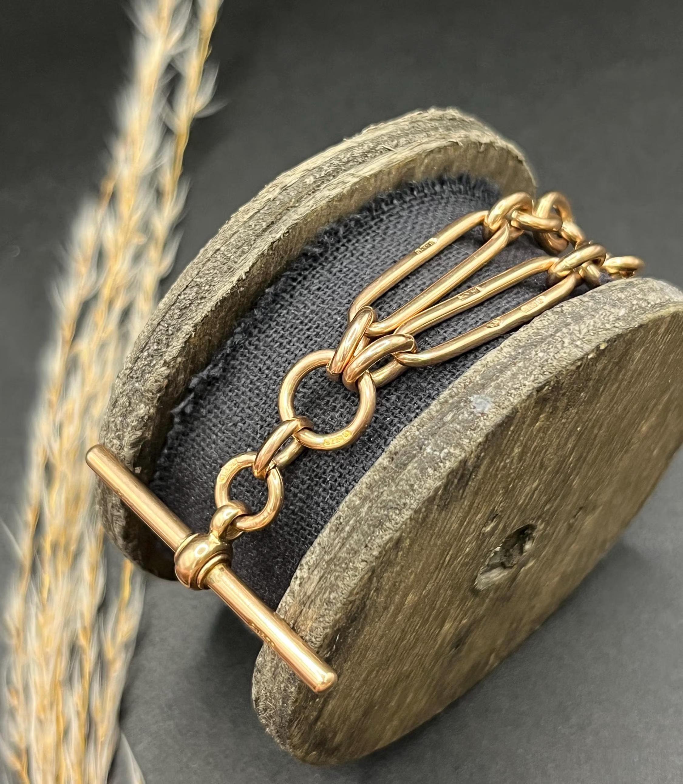 Antique 9ct Rose Gold, Edwardian, 20 inch Paper Clip Albert Chain Necklace For Sale 2