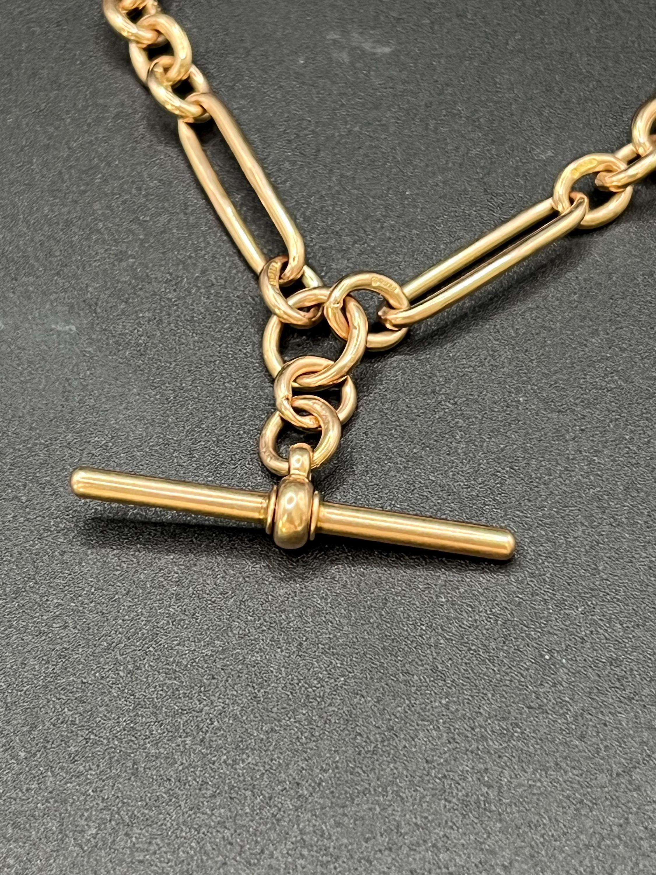 Antique 9ct Rose Gold, Edwardian, 20 inch Paper Clip Albert Chain Necklace For Sale 3