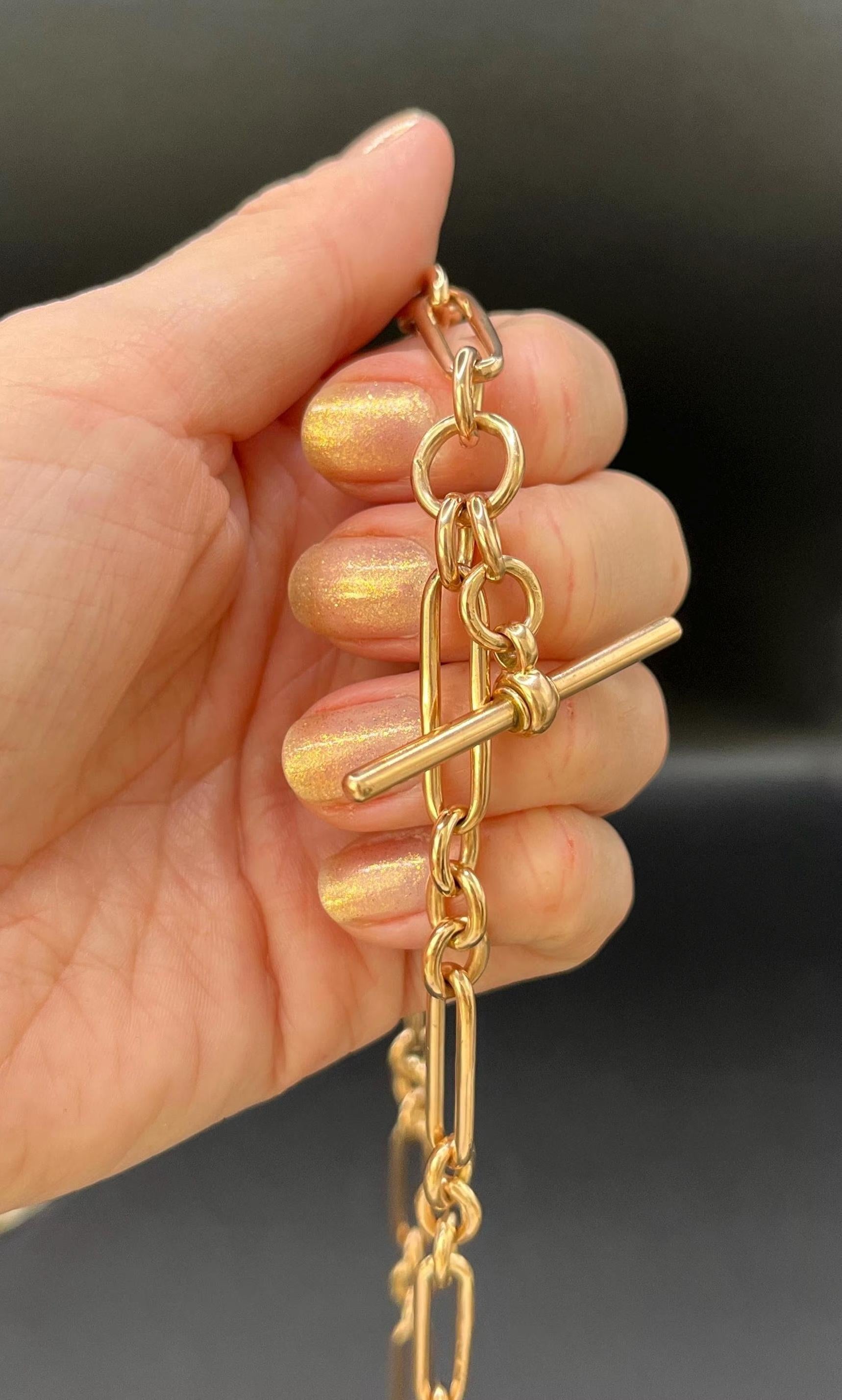 Antique 9ct Rose Gold, Edwardian, 20 inch Paper Clip Albert Chain Necklace For Sale 5