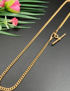 Antique 9ct Rose Gold, Edwardian 21 1/4 Inch Curb Link Albert Chain with T Bar