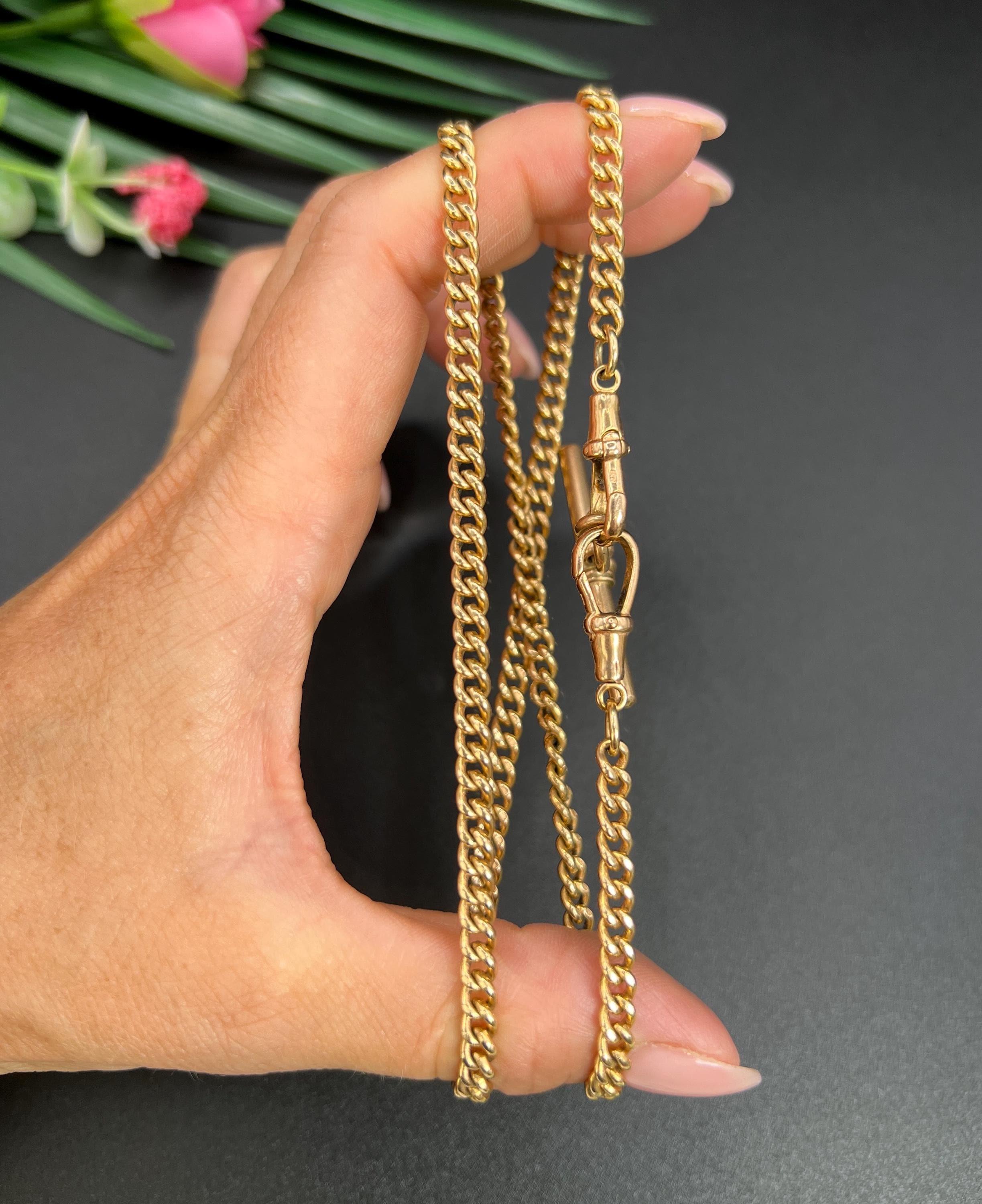 Women's or Men's Antique 9ct Rose Gold, Edwardian 21 1/4 Inch Curb Link Albert Chain with T Bar For Sale