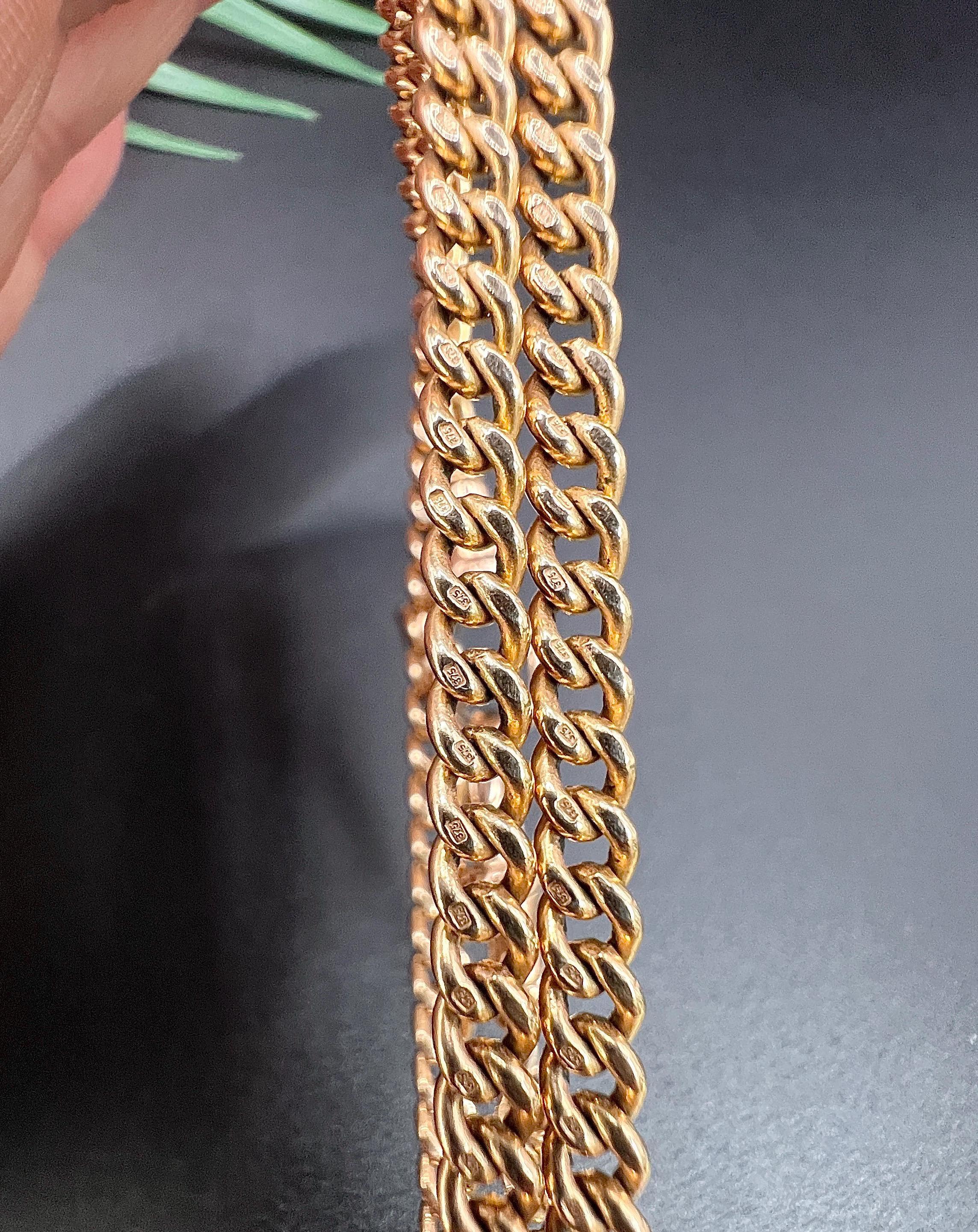 Antique 9ct Rose Gold, Edwardian 21 1/4 Inch Curb Link Albert Chain with T Bar For Sale 2