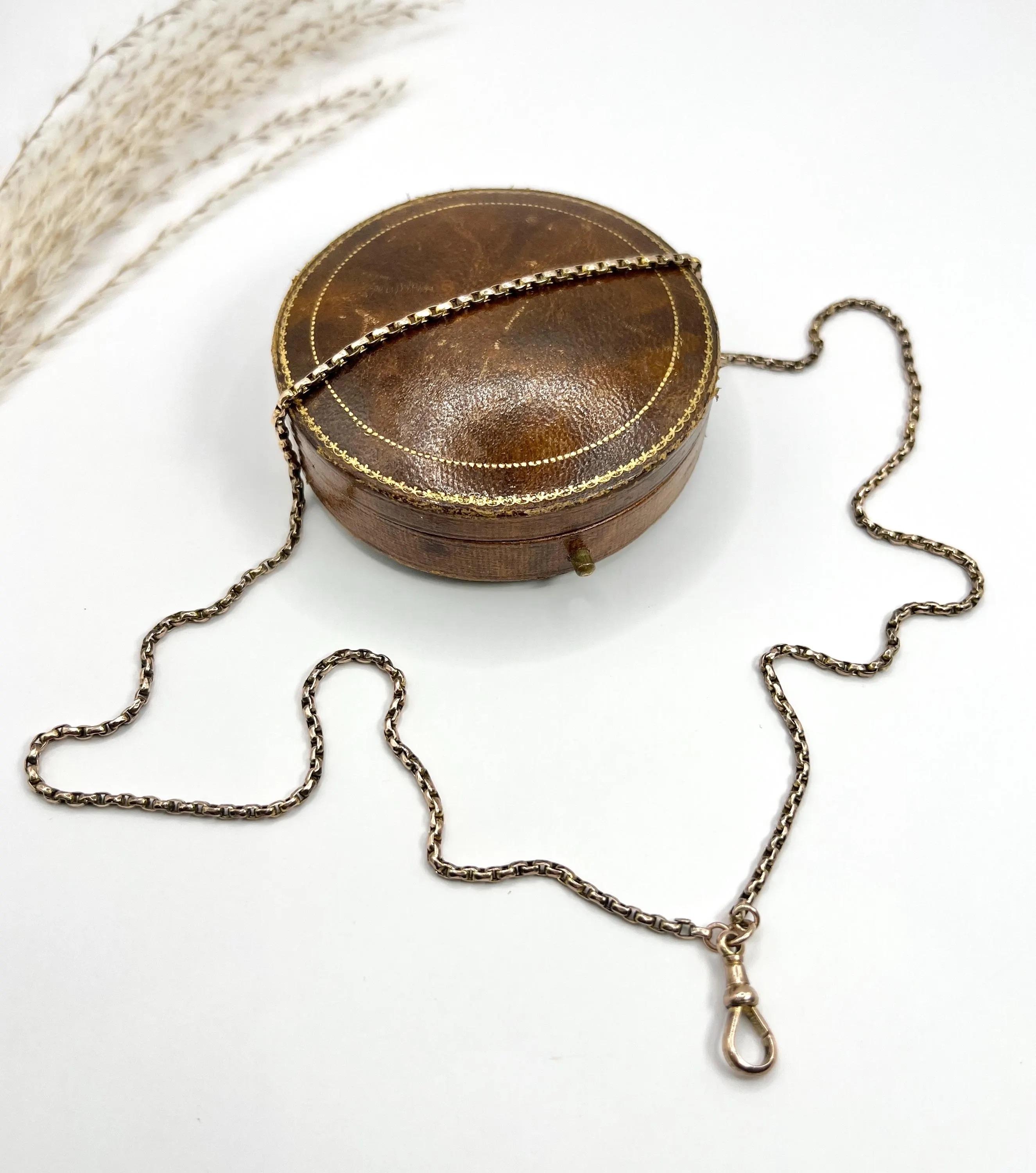 Women's or Men's Antique 9ct Rose Gold Edwardian 26 1/2 Inch Long Faceted Oval Belcher Link Chain