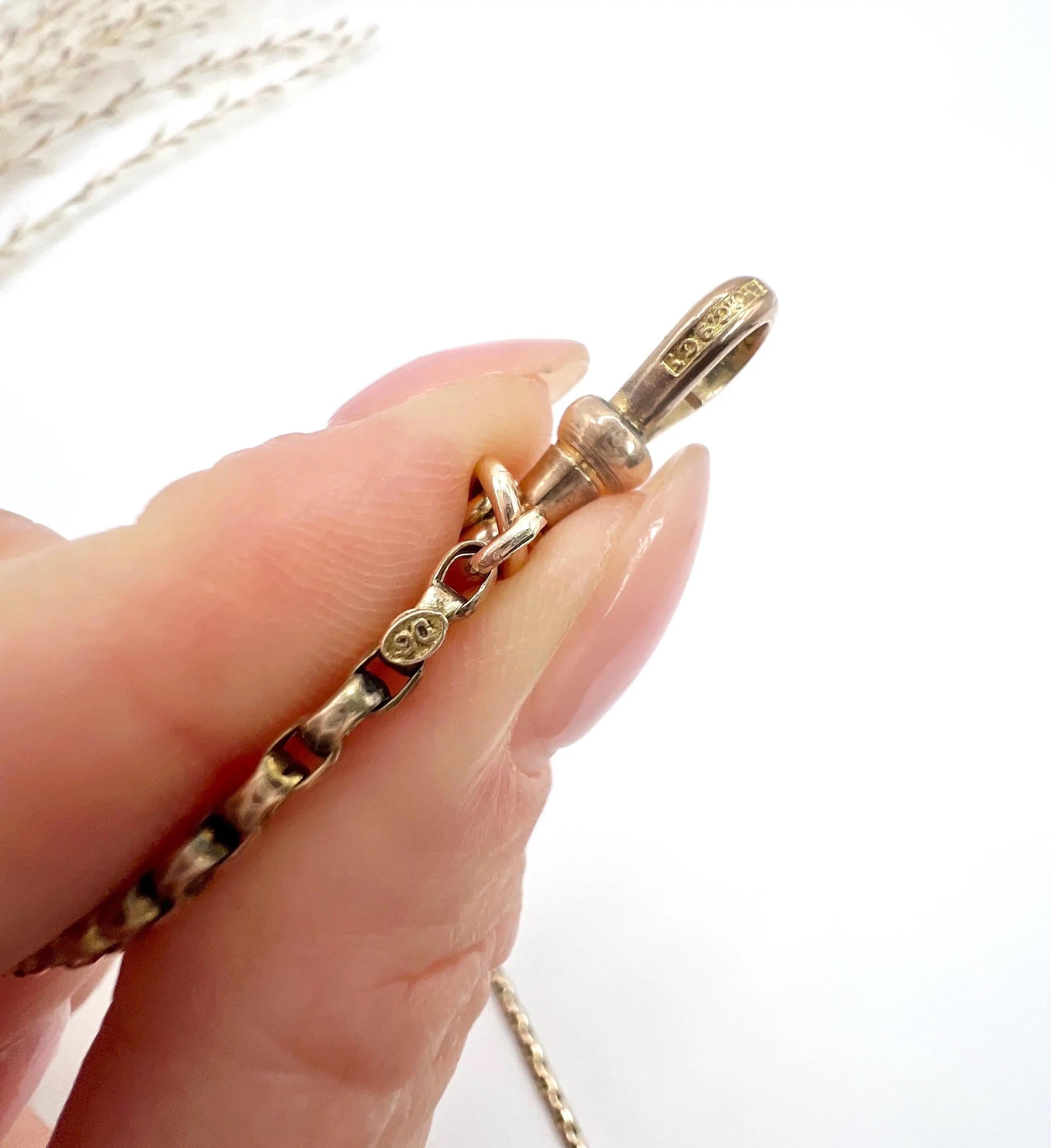 Antique 9ct Rose Gold Edwardian 26 1/2 Inch Long Faceted Oval Belcher Link Chain 1