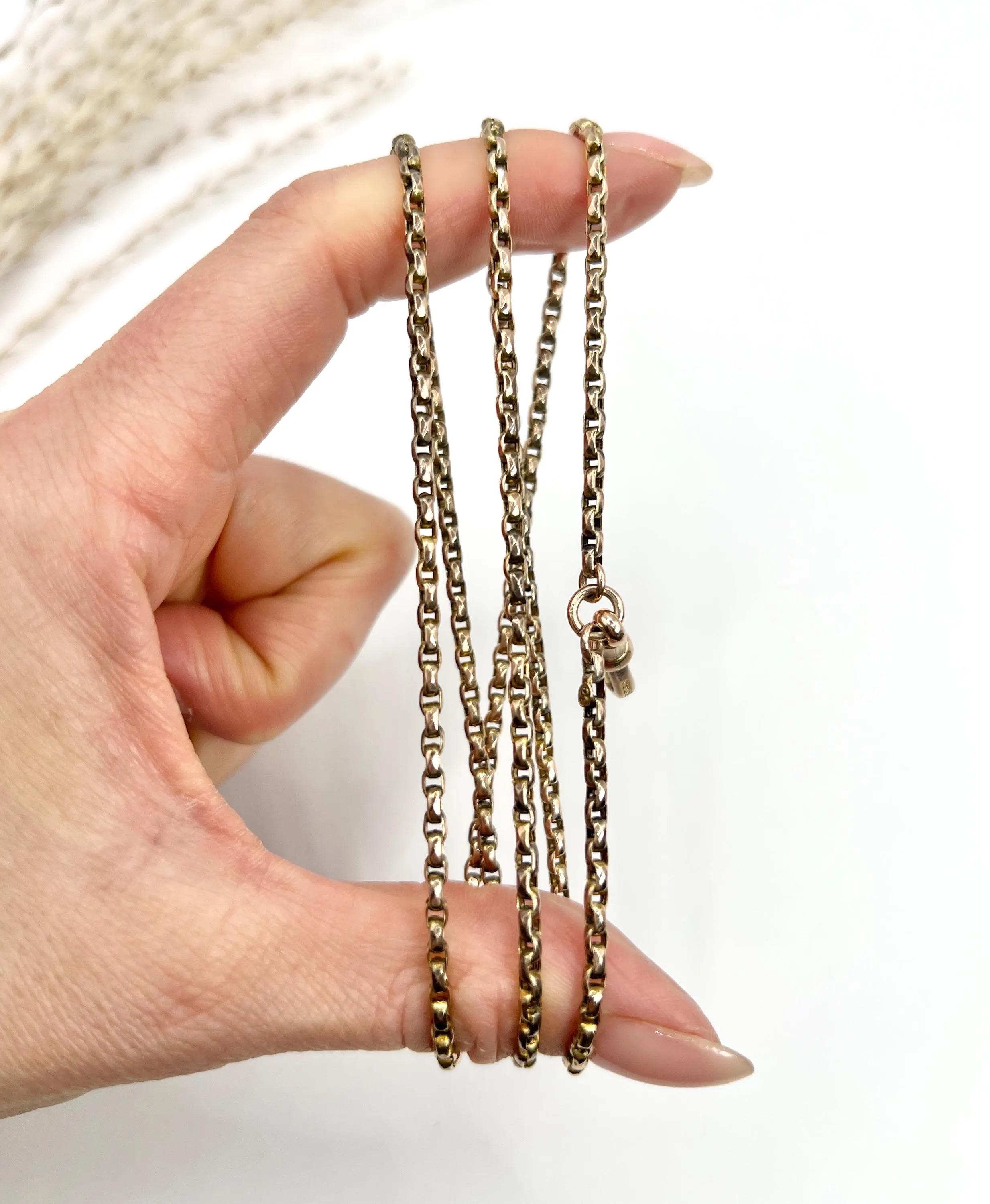 Antique 9ct Rose Gold Edwardian 26 1/2 Inch Long Faceted Oval Belcher Link Chain 2