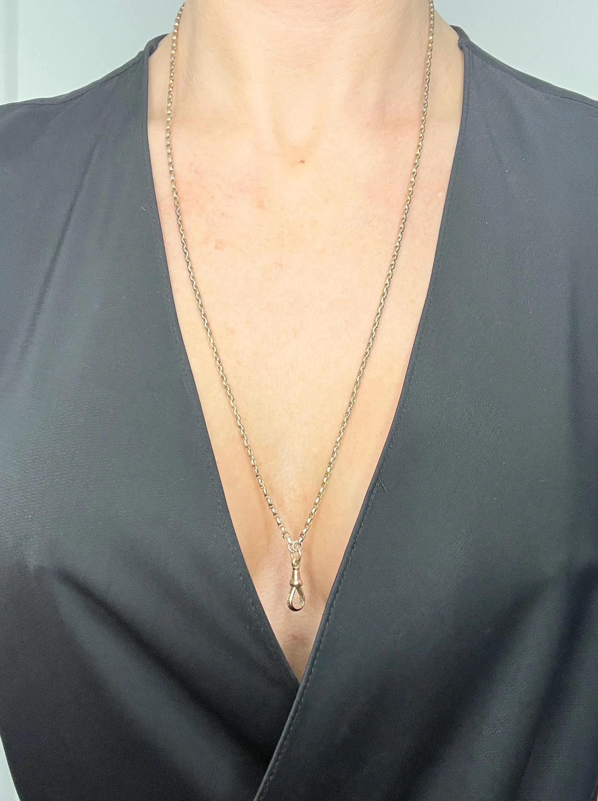 Antique 9ct Rose Gold Edwardian 26 1/2 Inch Long Faceted Oval Belcher Link Chain 4