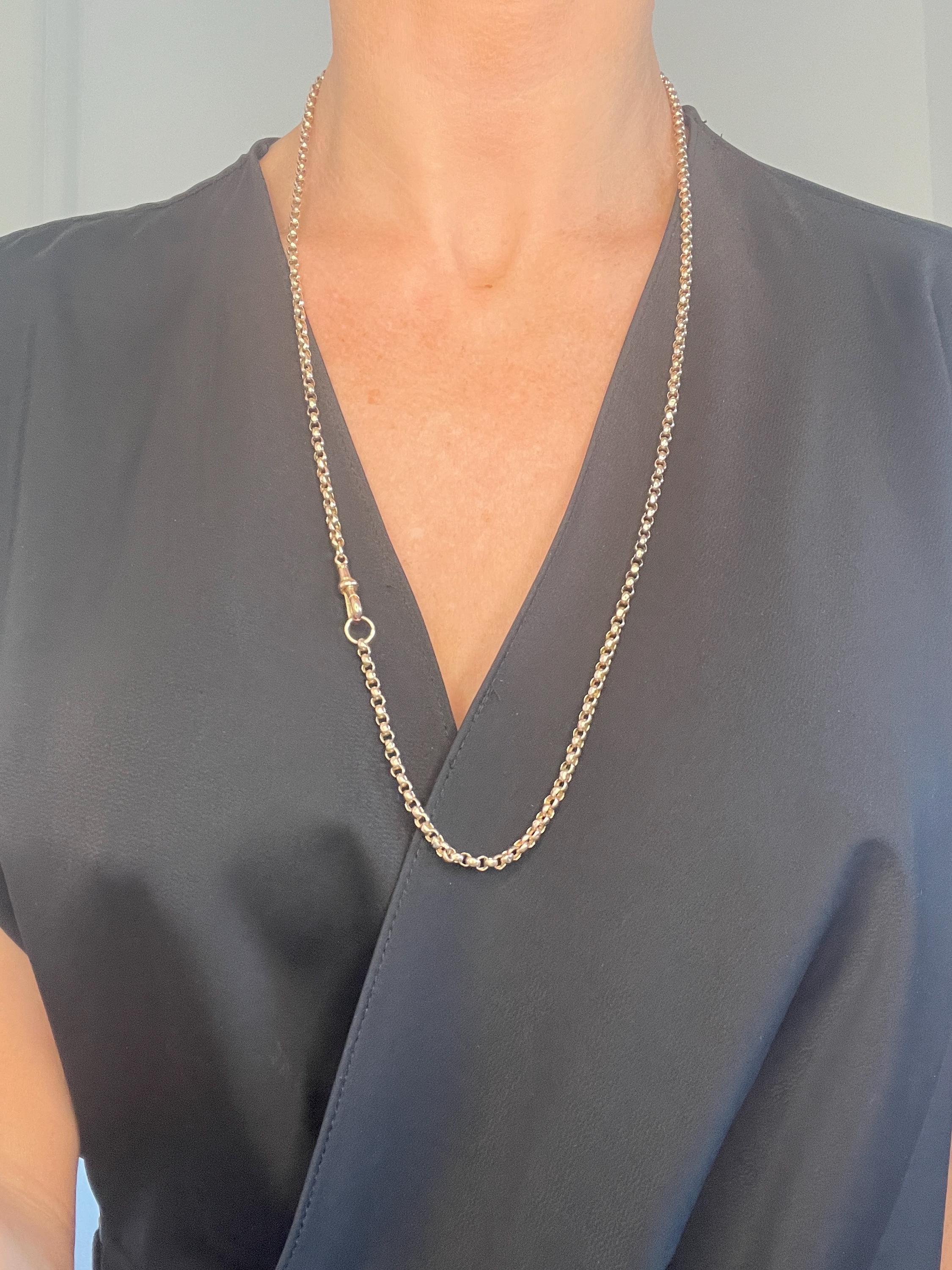 Antique 9ct Rose Gold, Edwardian 28 Inch Faceted Round Belcher Link Chain For Sale 7