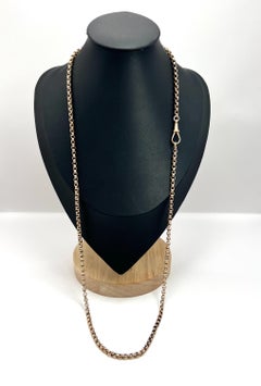 Antique 9ct Rose Gold, Edwardian 28 Inch Faceted Round Belcher Link Chain