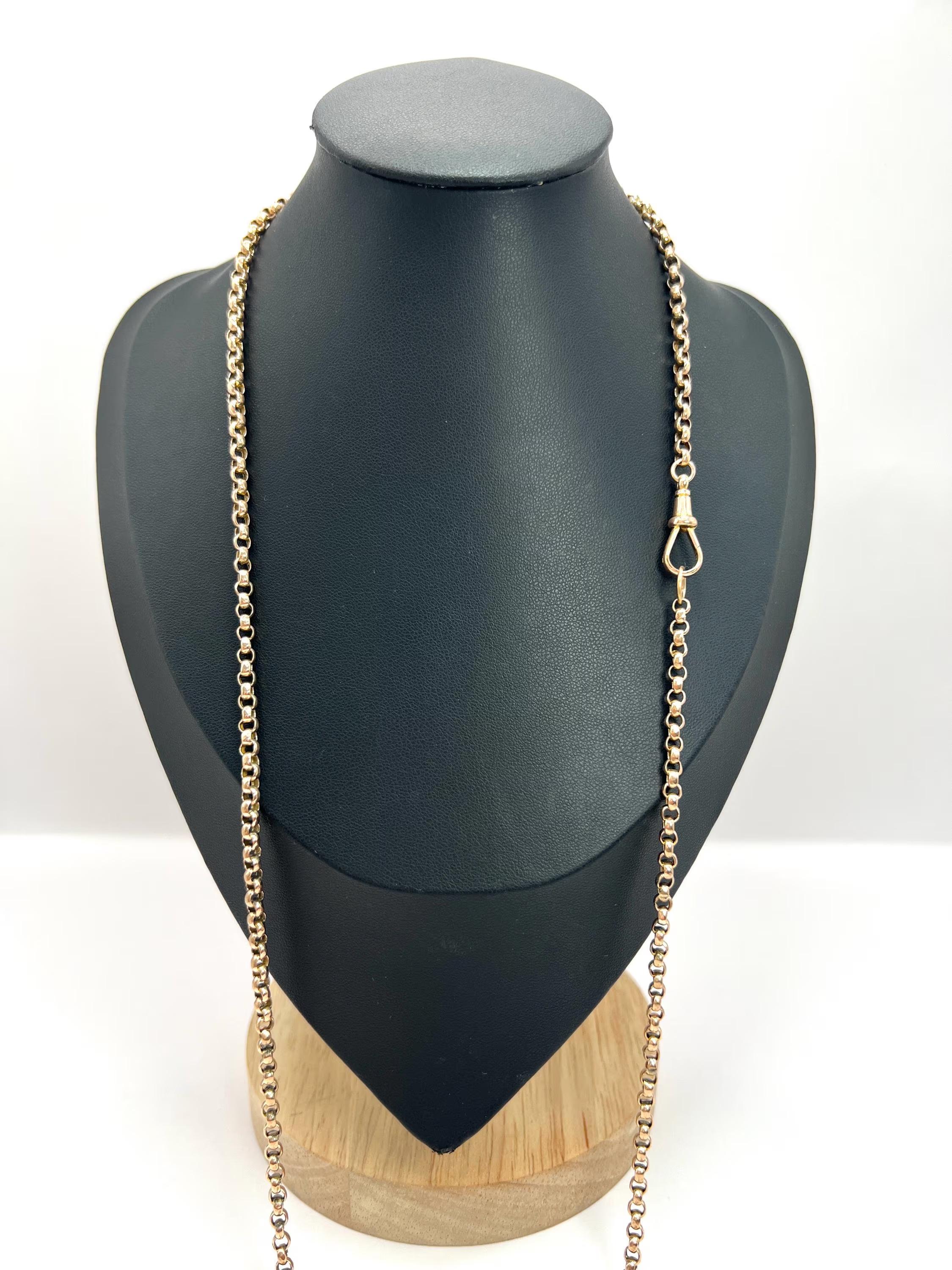 Antique 9ct Rose Gold, Edwardian 28 Inch Faceted Round Belcher Link Chain In Good Condition For Sale In Brighton, GB