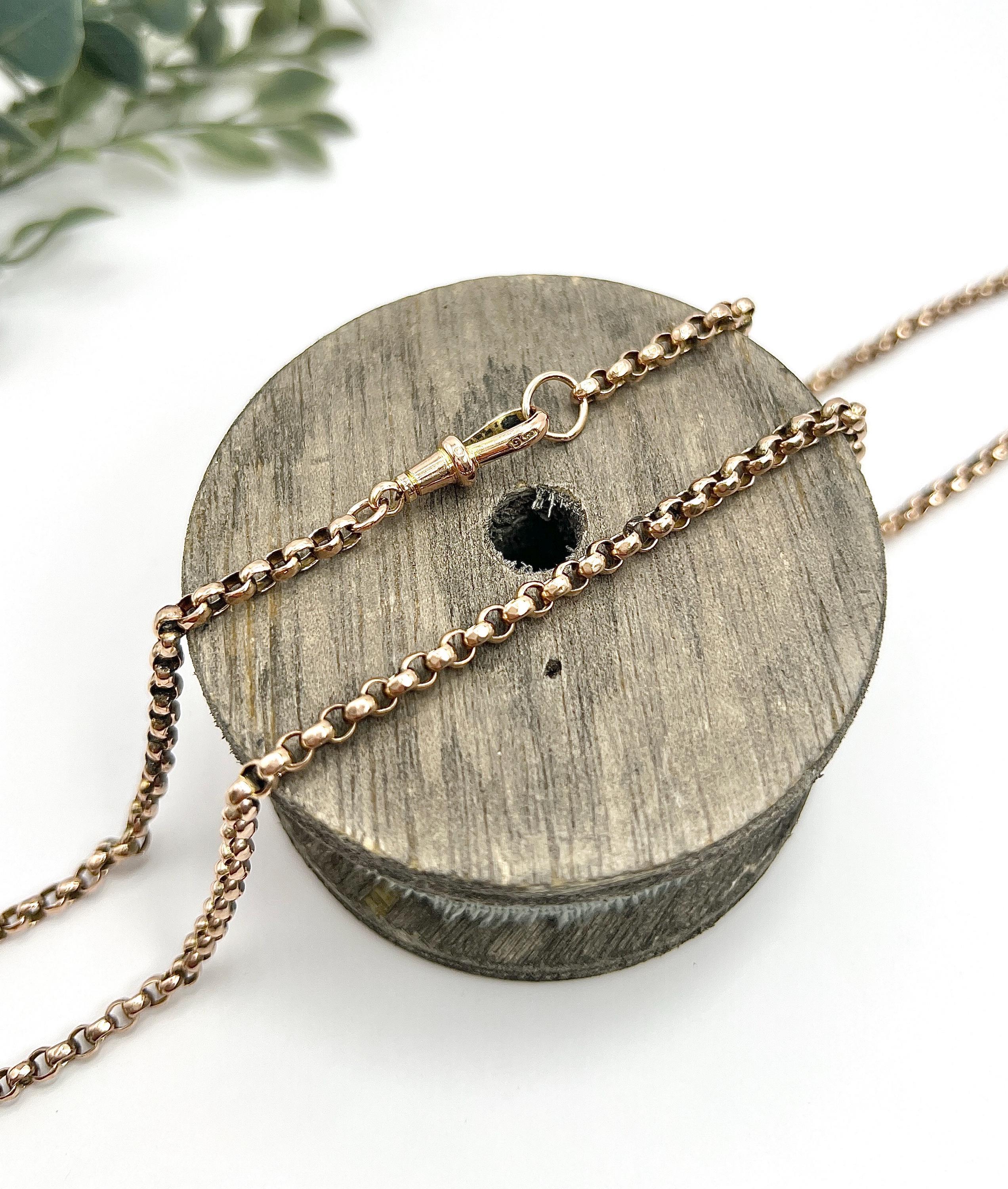 Antique 9ct Rose Gold, Edwardian 28 Inch Faceted Round Belcher Link Chain For Sale 1