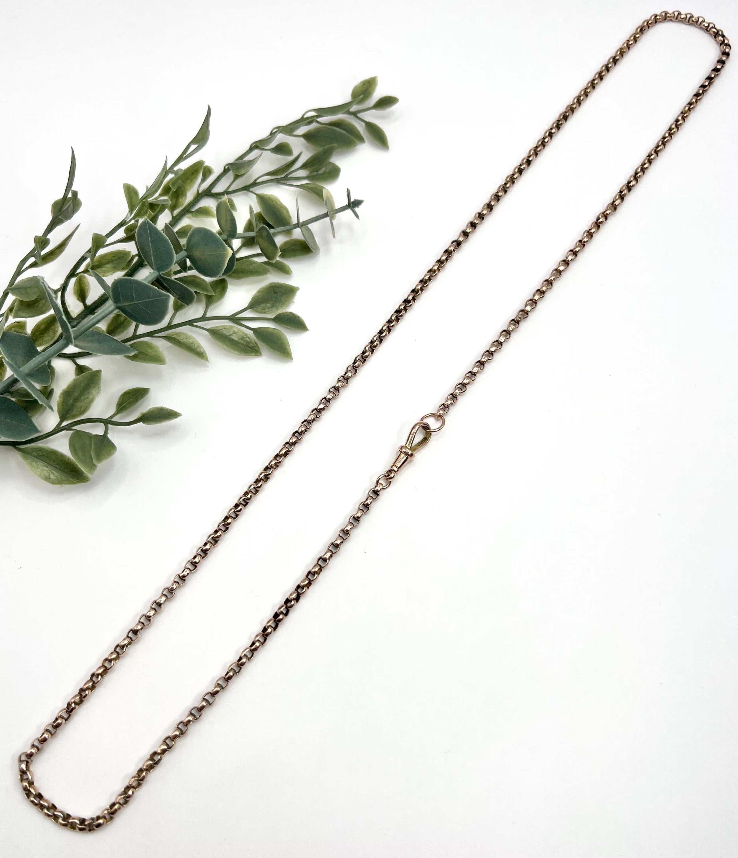 Antique 9ct Rose Gold, Edwardian 28 Inch Faceted Round Belcher Link Chain For Sale 2