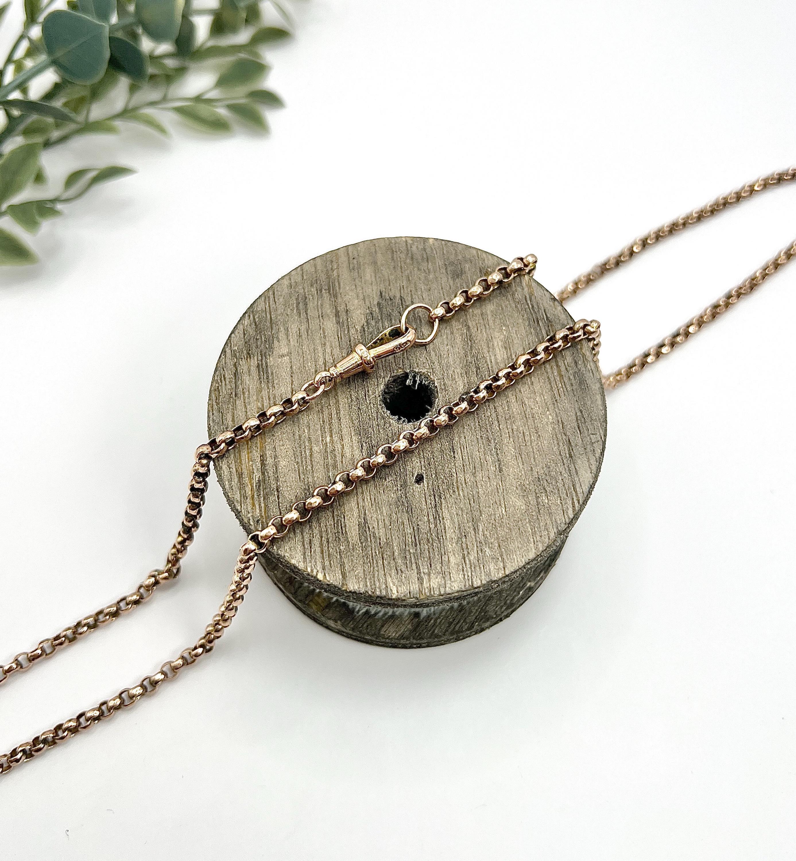 Antique 9ct Rose Gold, Edwardian 28 Inch Faceted Round Belcher Link Chain For Sale 3