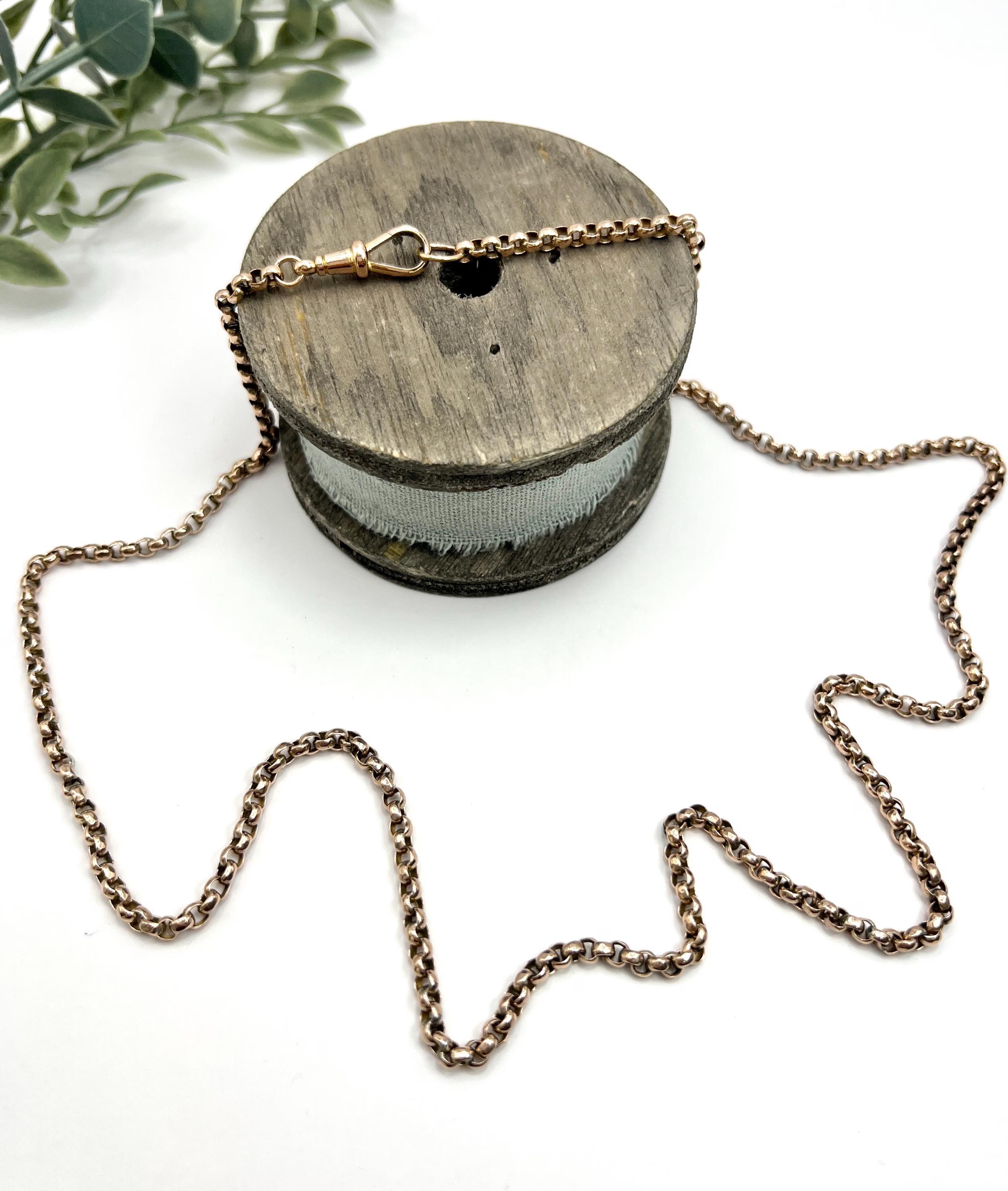 Antique 9ct Rose Gold, Edwardian 28 Inch Faceted Round Belcher Link Chain For Sale 4