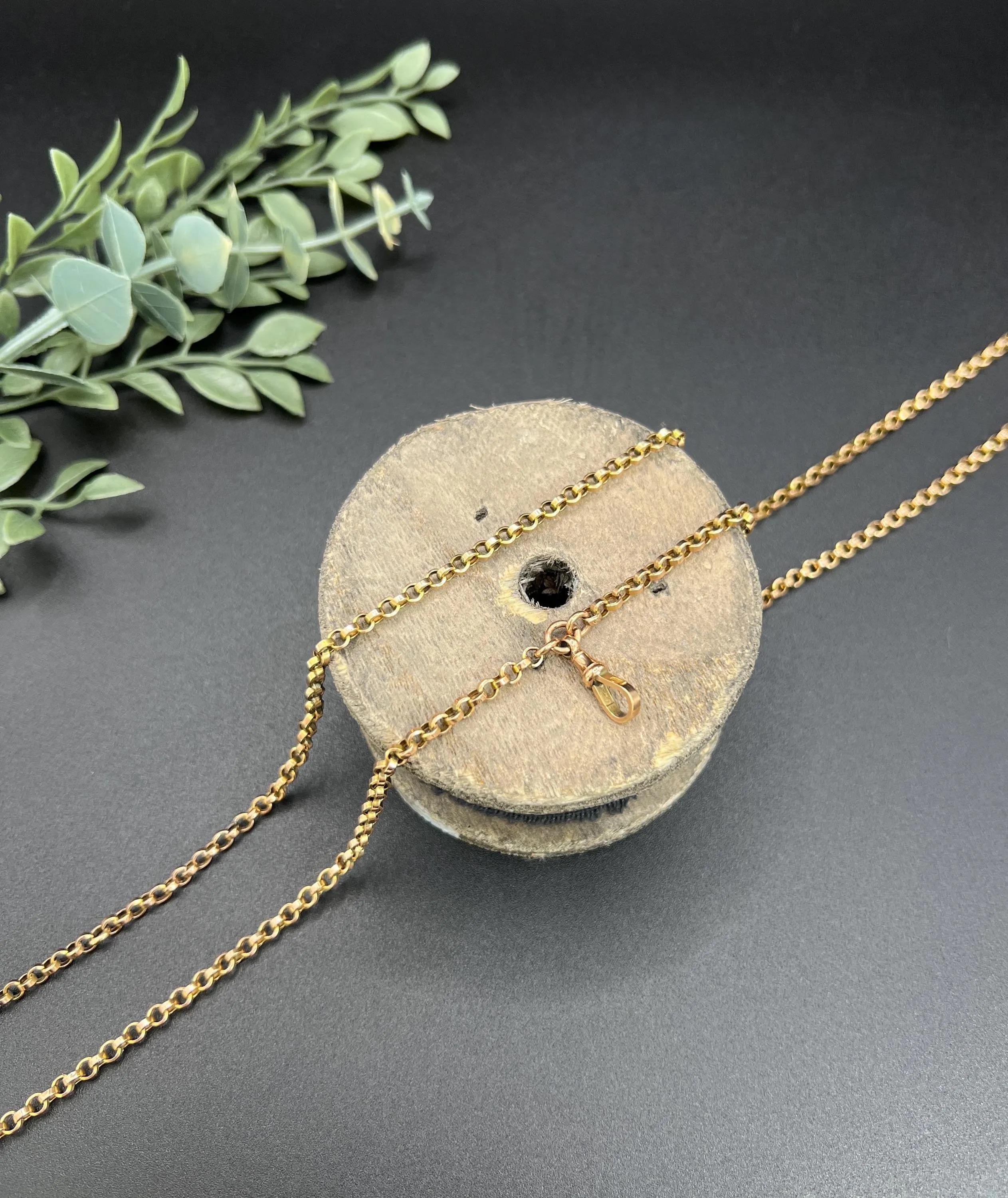 Antiguo oro rosa de 9 ct, Edwardian 31 pulgadas de largo Rolo cadena de eslabones con cierre giratorio en venta 2