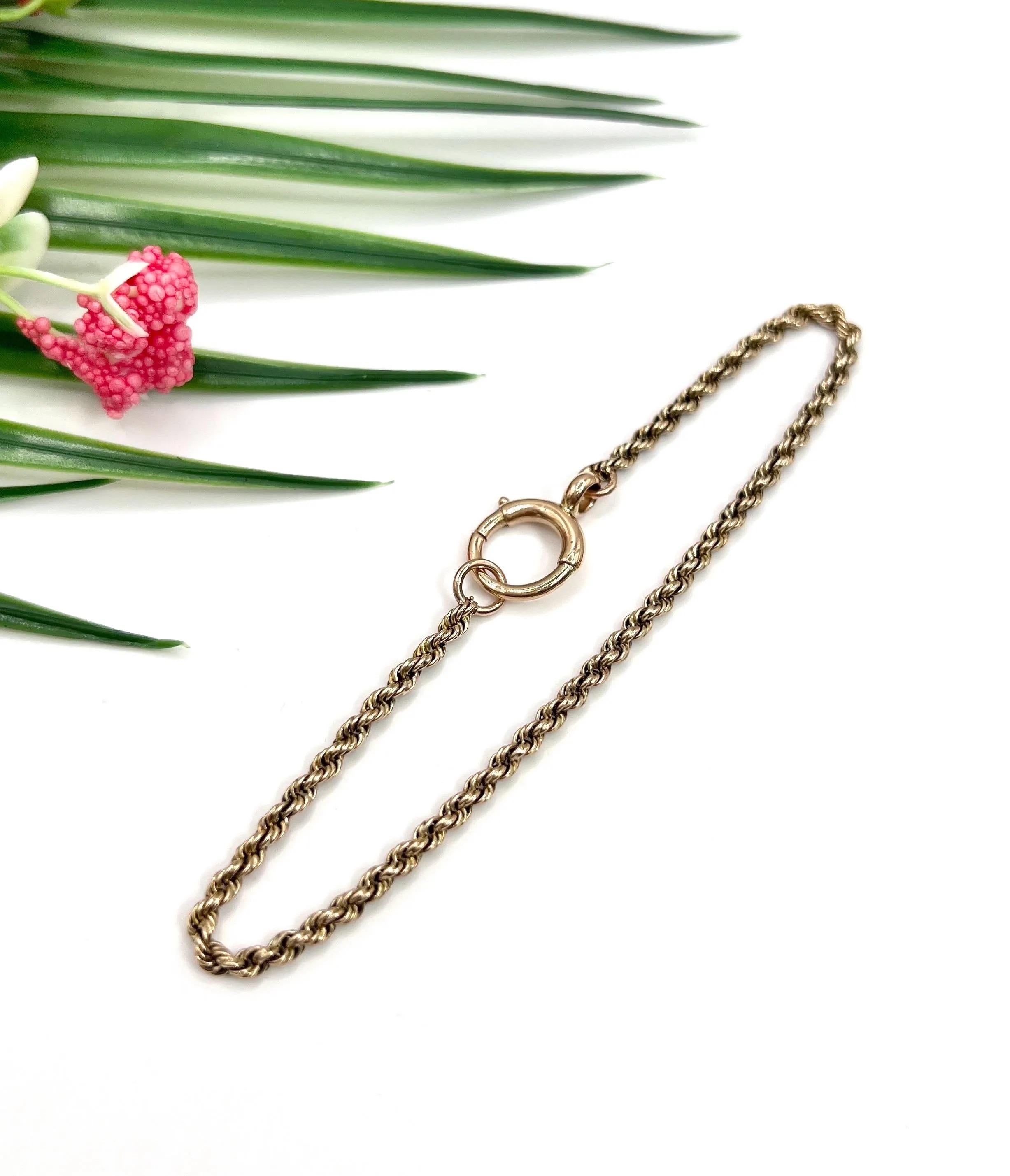 Antiguo oro rosa de 9 ct, pulsera eduardiana de eslabones de cuerda maciza de 8 pulgadas con anillo de perno Eduardiano en venta