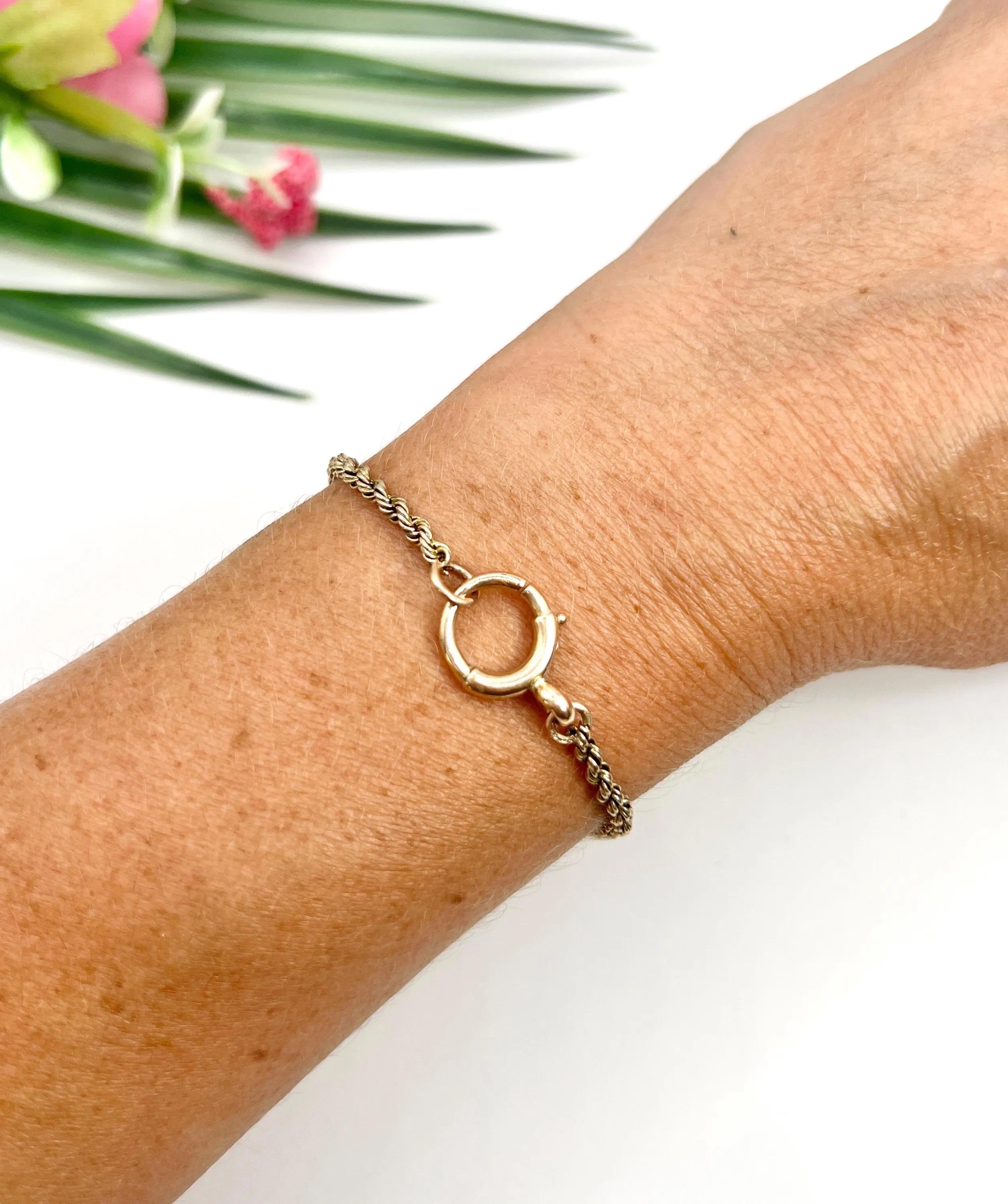 Antiguo oro rosa de 9 ct, pulsera eduardiana de eslabones de cuerda maciza de 8 pulgadas con anillo de perno en venta 1