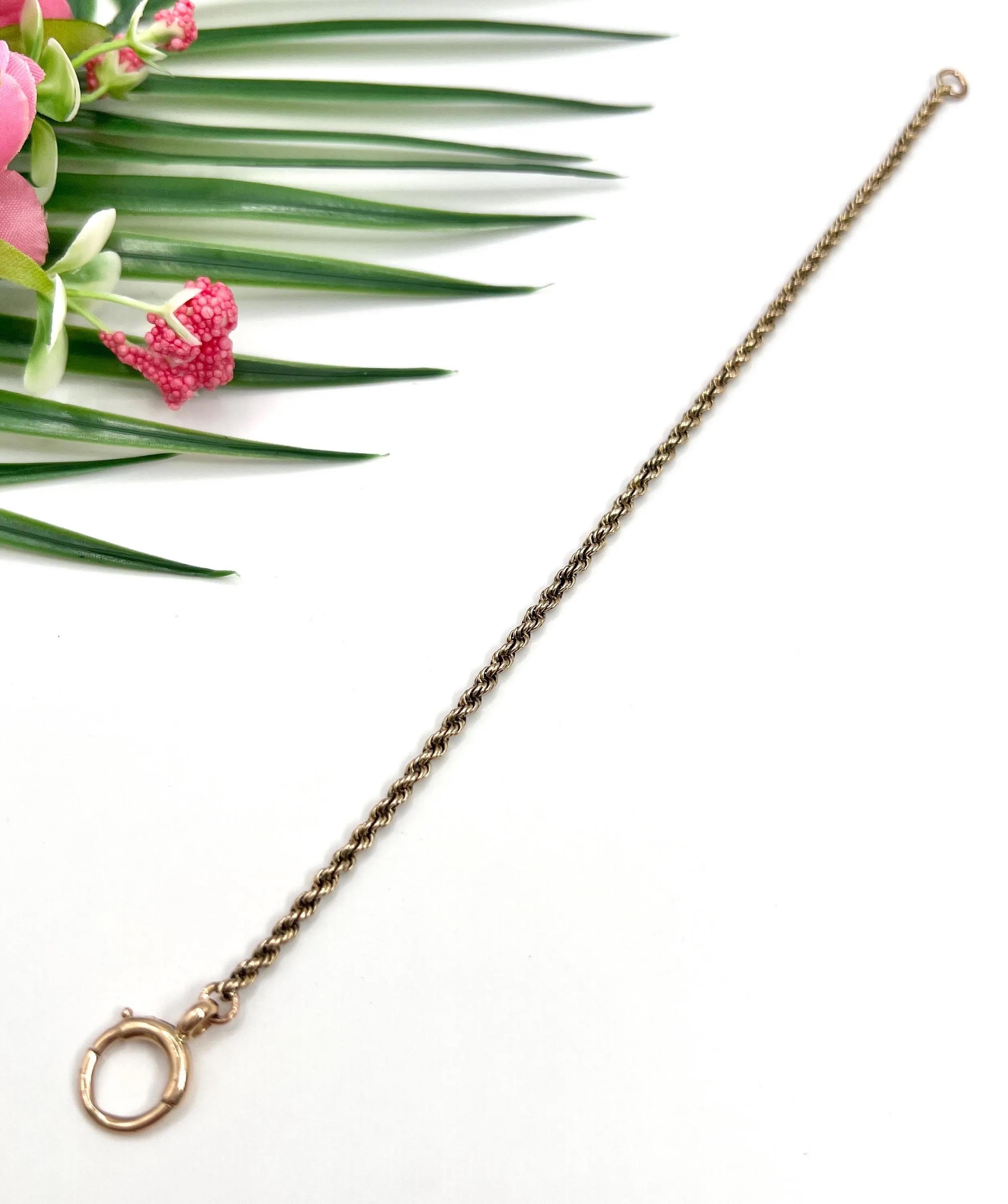 Antiguo oro rosa de 9 ct, pulsera eduardiana de eslabones de cuerda maciza de 8 pulgadas con anillo de perno en venta 2