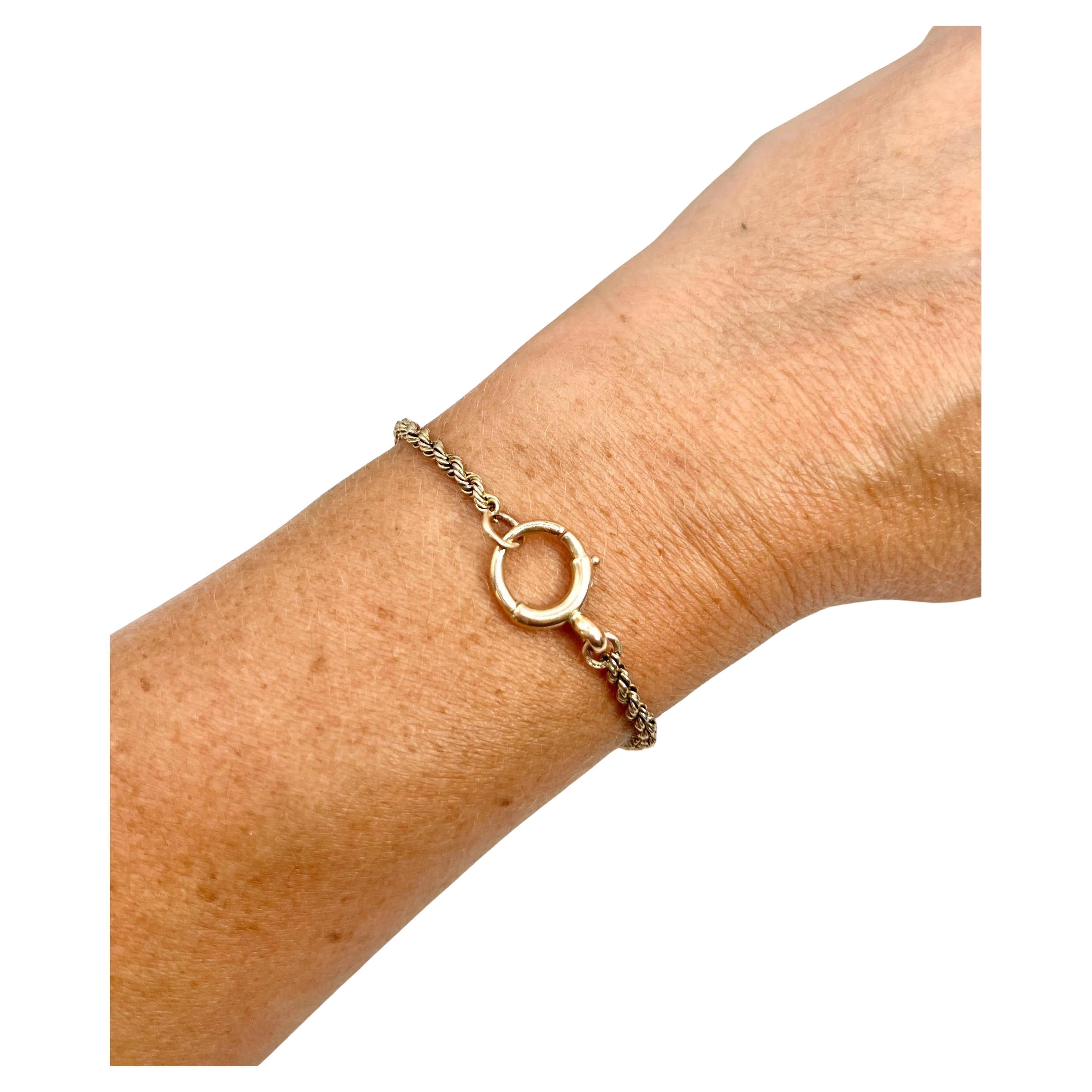Antiguo oro rosa de 9 ct, pulsera eduardiana de eslabones de cuerda maciza de 8 pulgadas con anillo de perno en venta