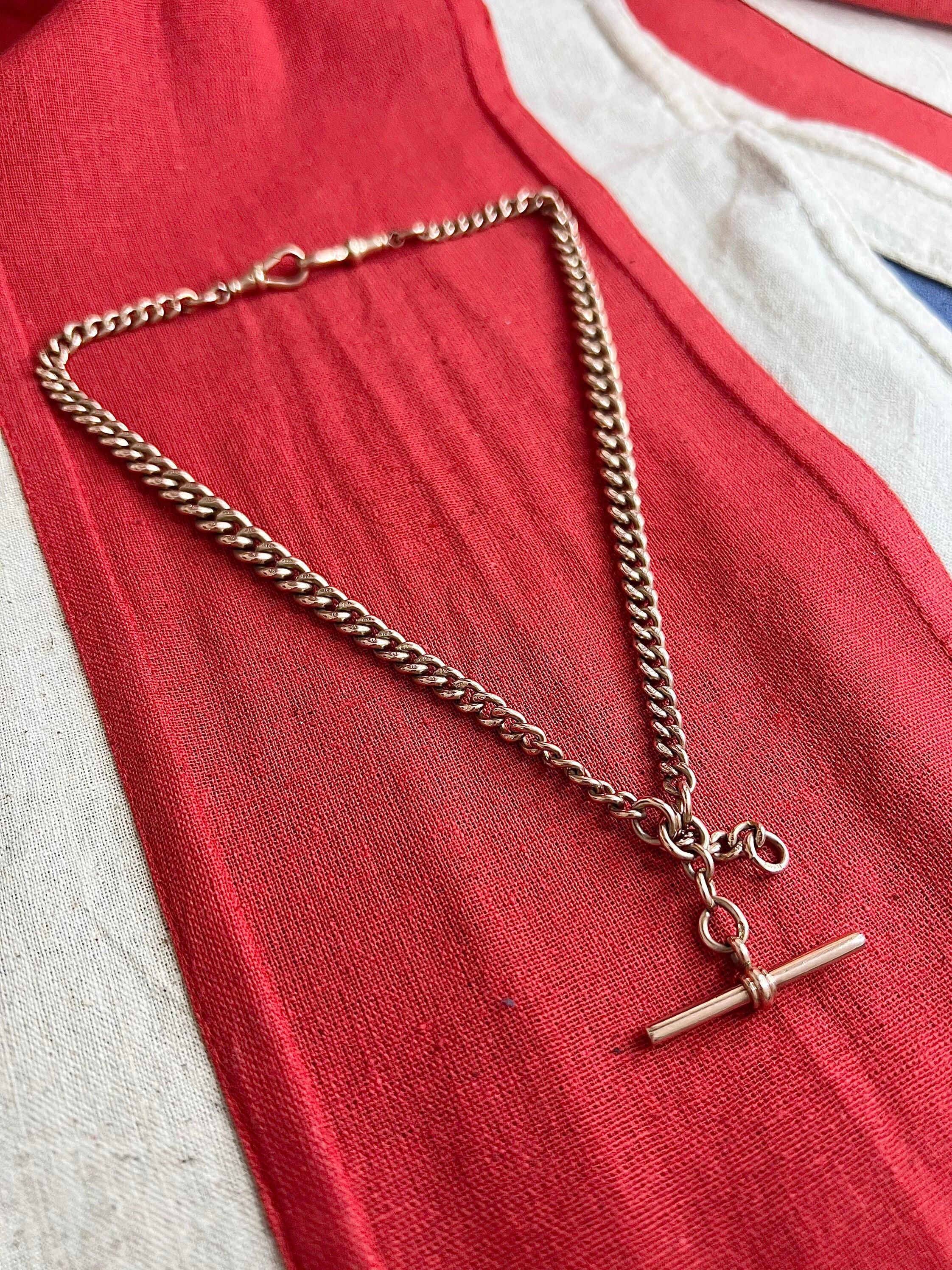 Antique 9ct Rose Gold Edwardian Albert Chain For Sale 4