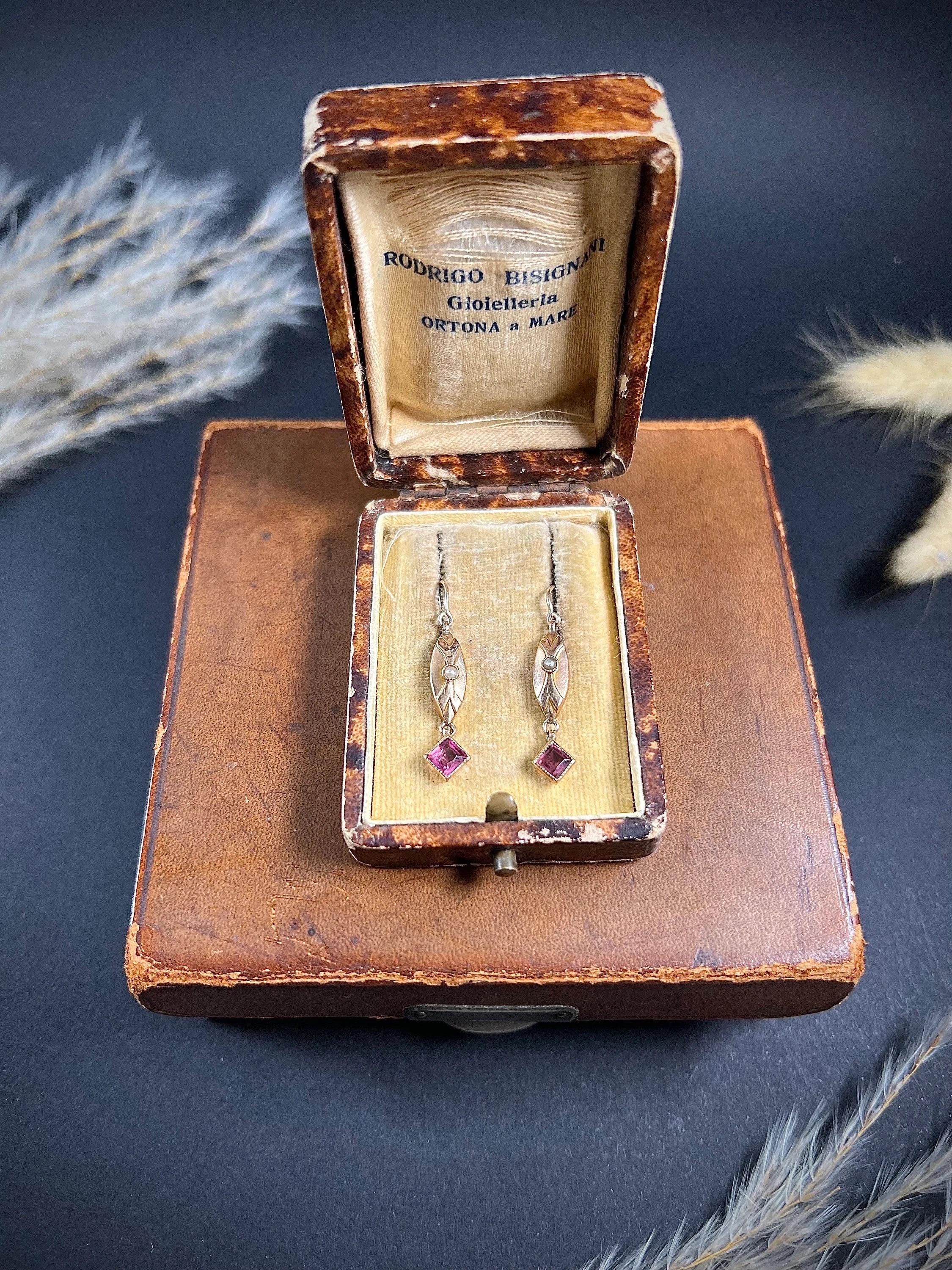 Antique 9ct Rose Gold, Edwardian Almandine Garnet and Seed Pearl Drop Earrings For Sale 6
