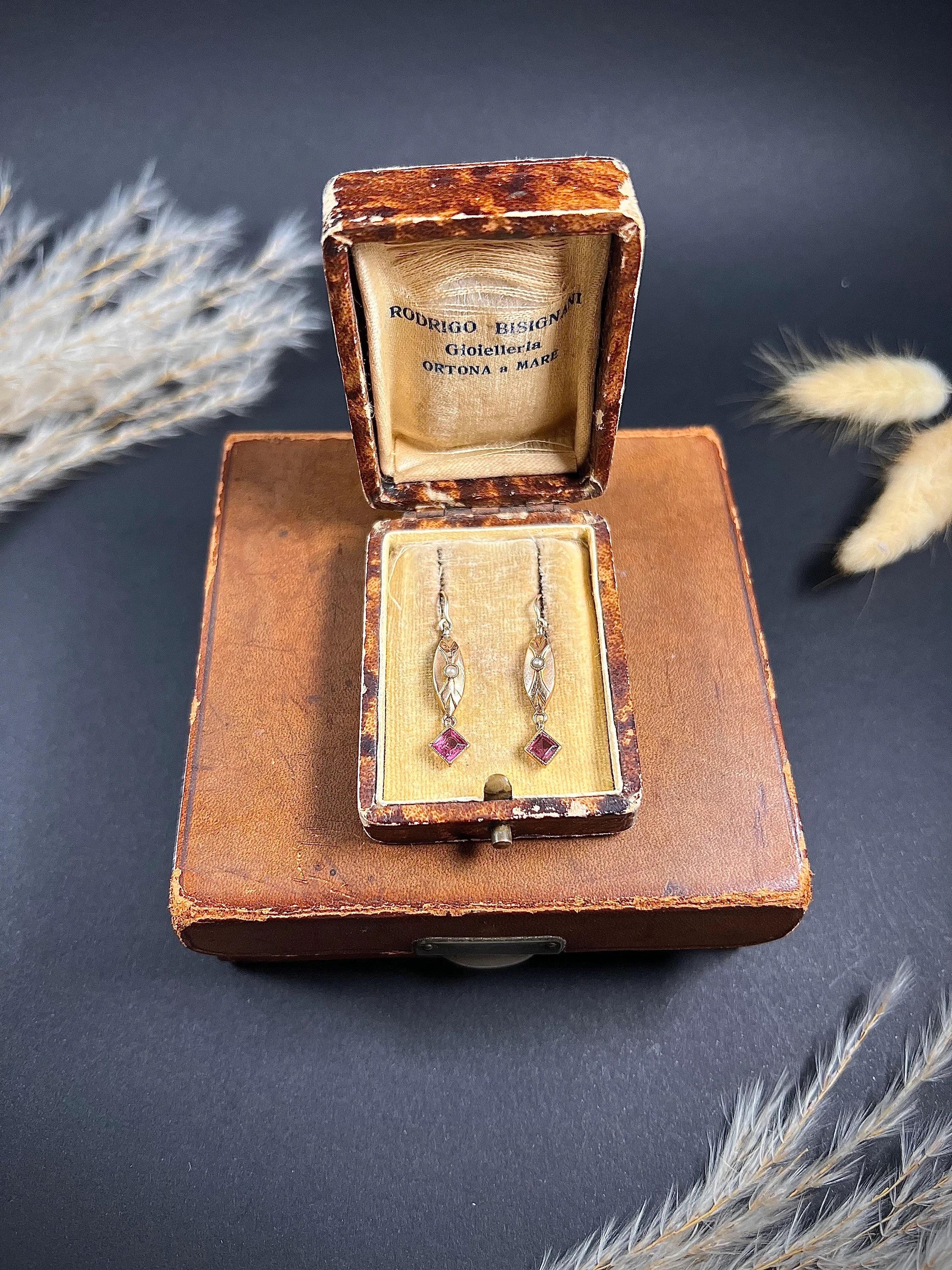 Antike 9 Karat Roségold, edwardianische Almandine-Granat- und Saatperlen-Tropfen-Ohrringe im Zustand „Gut“ im Angebot in Brighton, GB