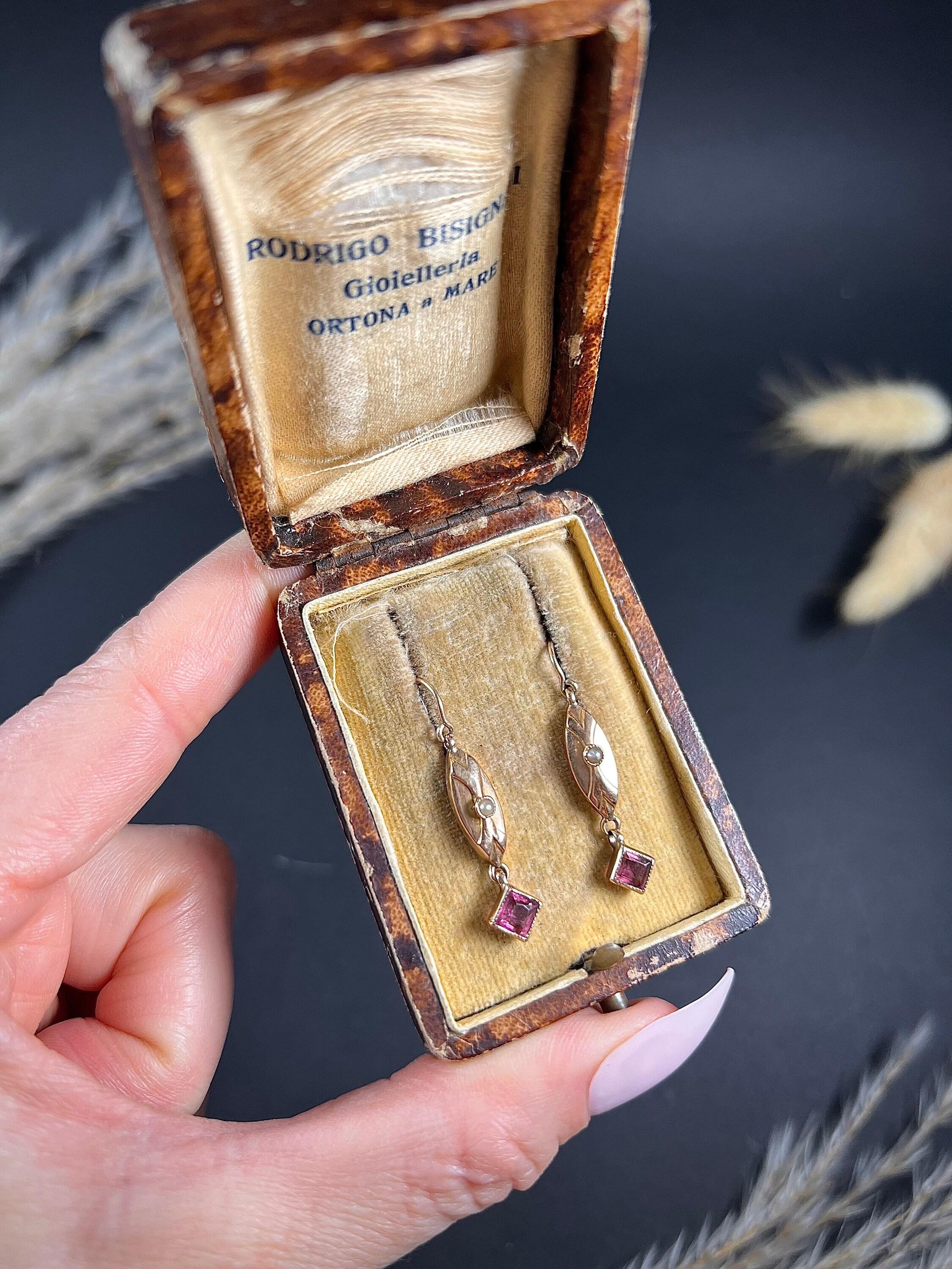 Antike 9 Karat Roségold, edwardianische Almandine-Granat- und Saatperlen-Tropfen-Ohrringe 1