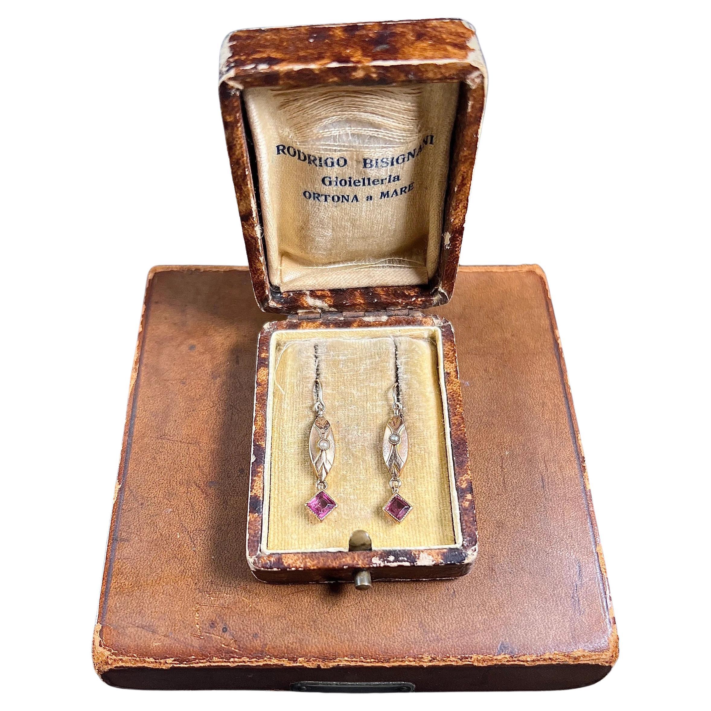 Antike 9 Karat Roségold, edwardianische Almandine-Granat- und Saatperlen-Tropfen-Ohrringe im Angebot