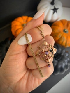 Antique 9ct Rose Gold Edwardian Amethyst Drop Pendant