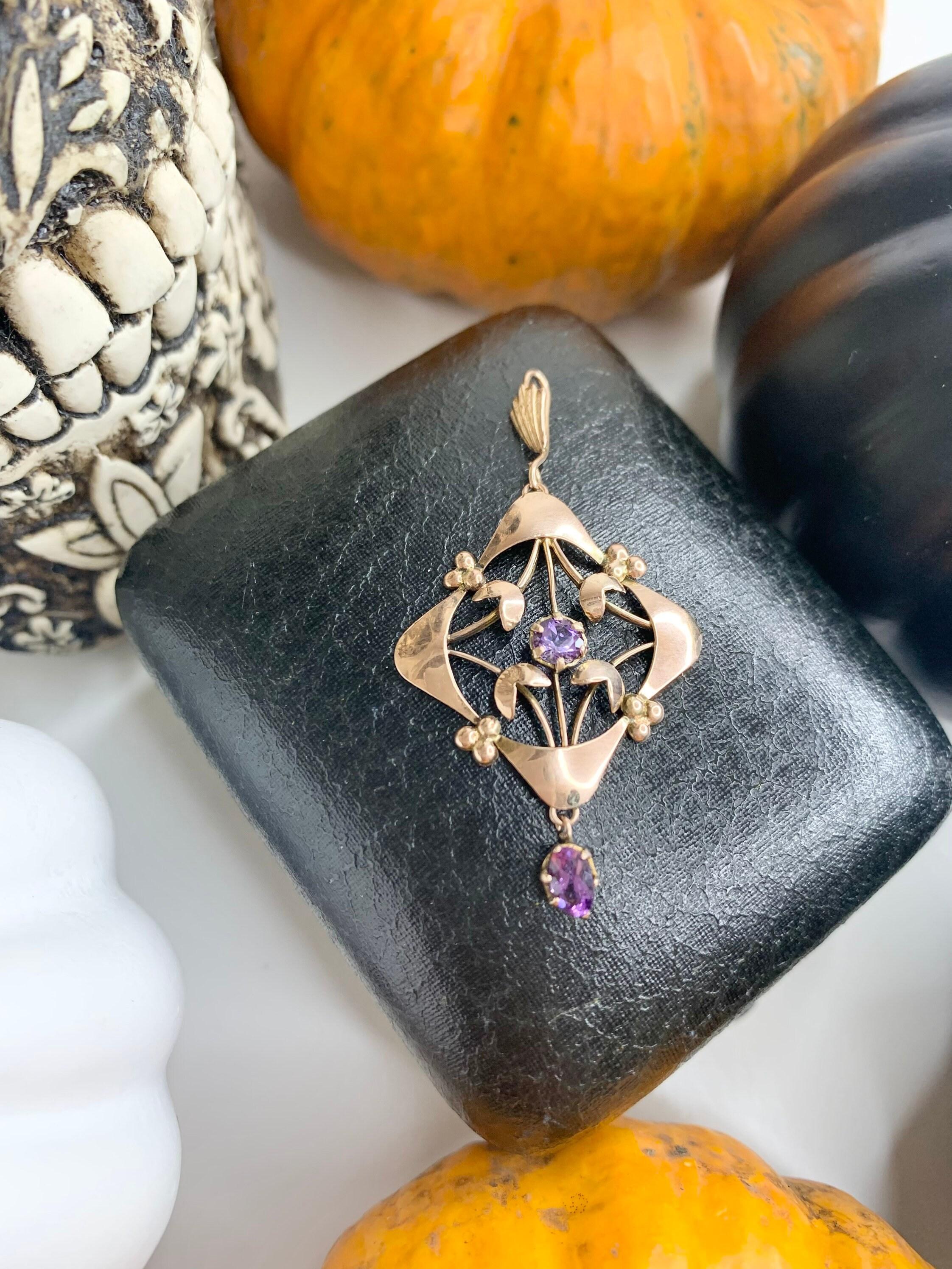 Antico ciondolo a goccia in oro rosa 9ct Edwardian Amethyst In condizioni buone in vendita a Brighton, GB