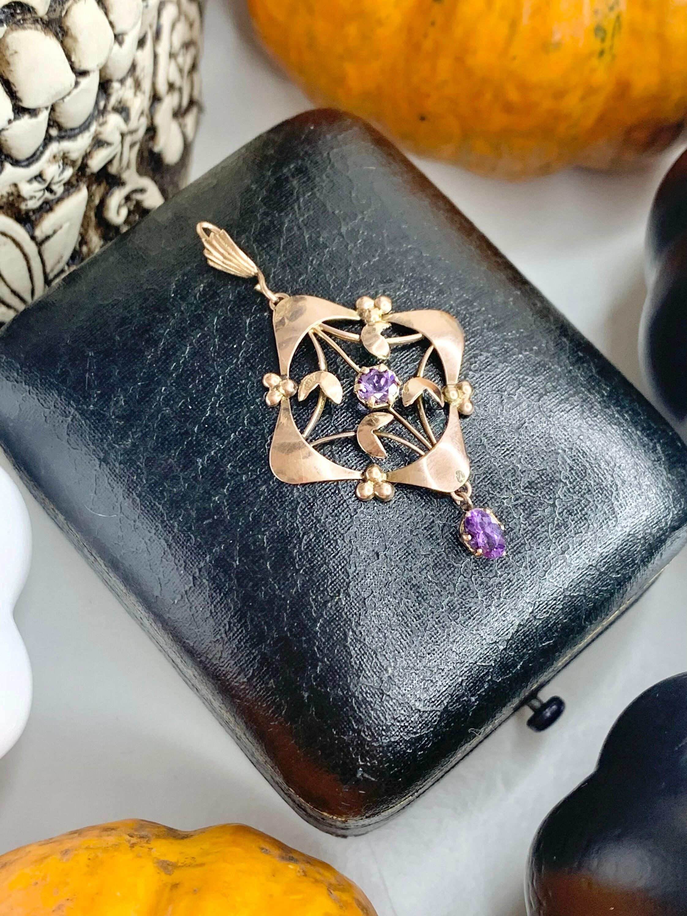 da uomo o donna Antico ciondolo a goccia in oro rosa 9ct Edwardian Amethyst in vendita