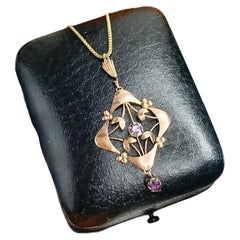 Antique 9ct Rose Gold Edwardian Amethyst Drop Pendant