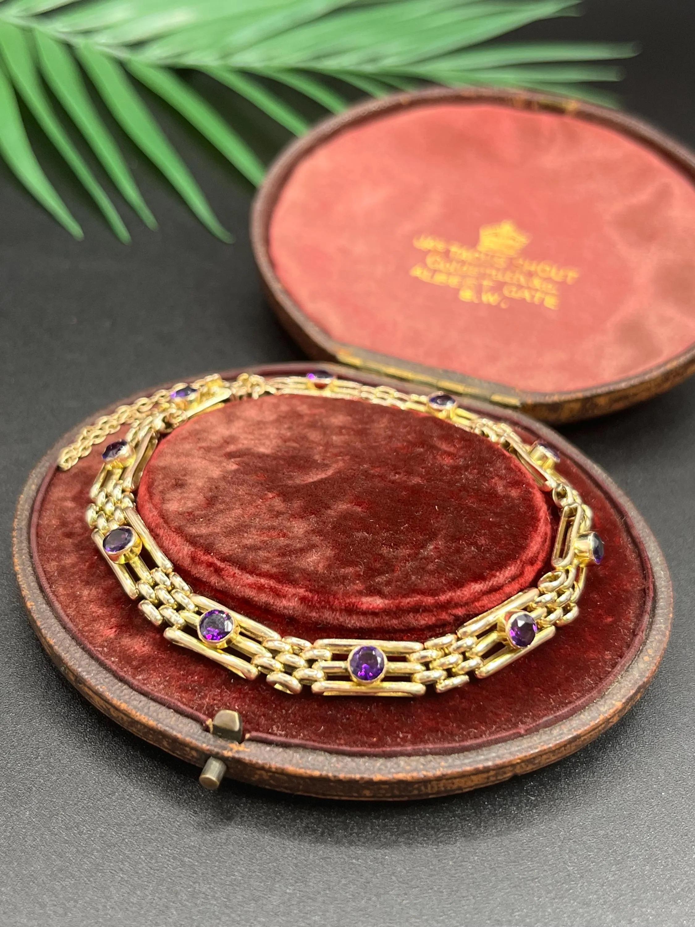 Bracelet ancien en or rose 9ct et améthyste de style édouardien en vente 4