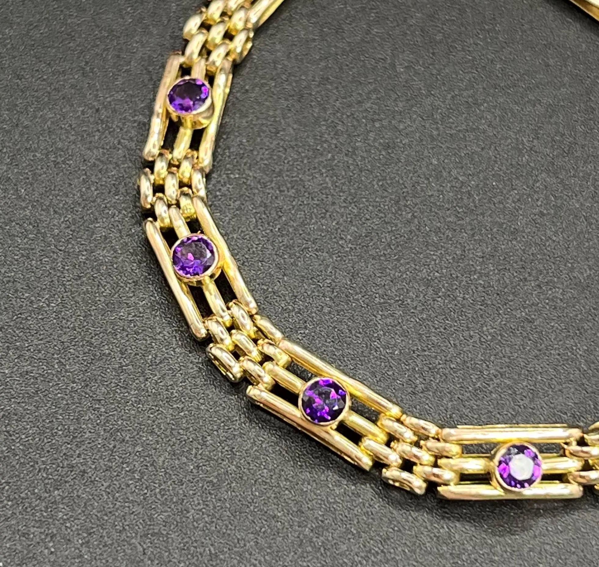 Taille ronde Bracelet ancien en or rose 9ct et améthyste de style édouardien en vente