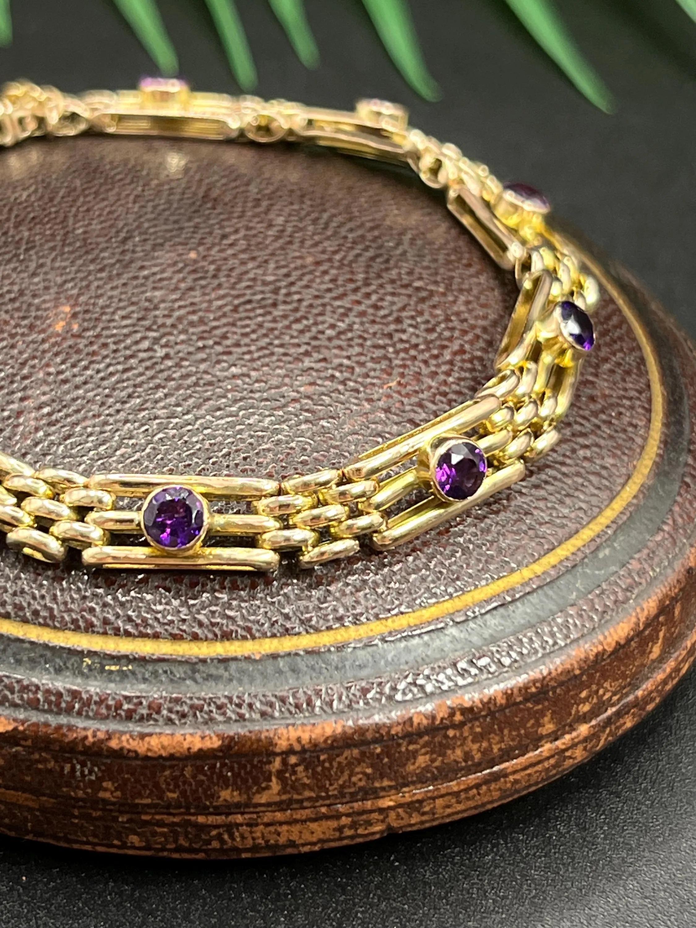 Bracelet ancien en or rose 9ct et améthyste de style édouardien Unisexe en vente