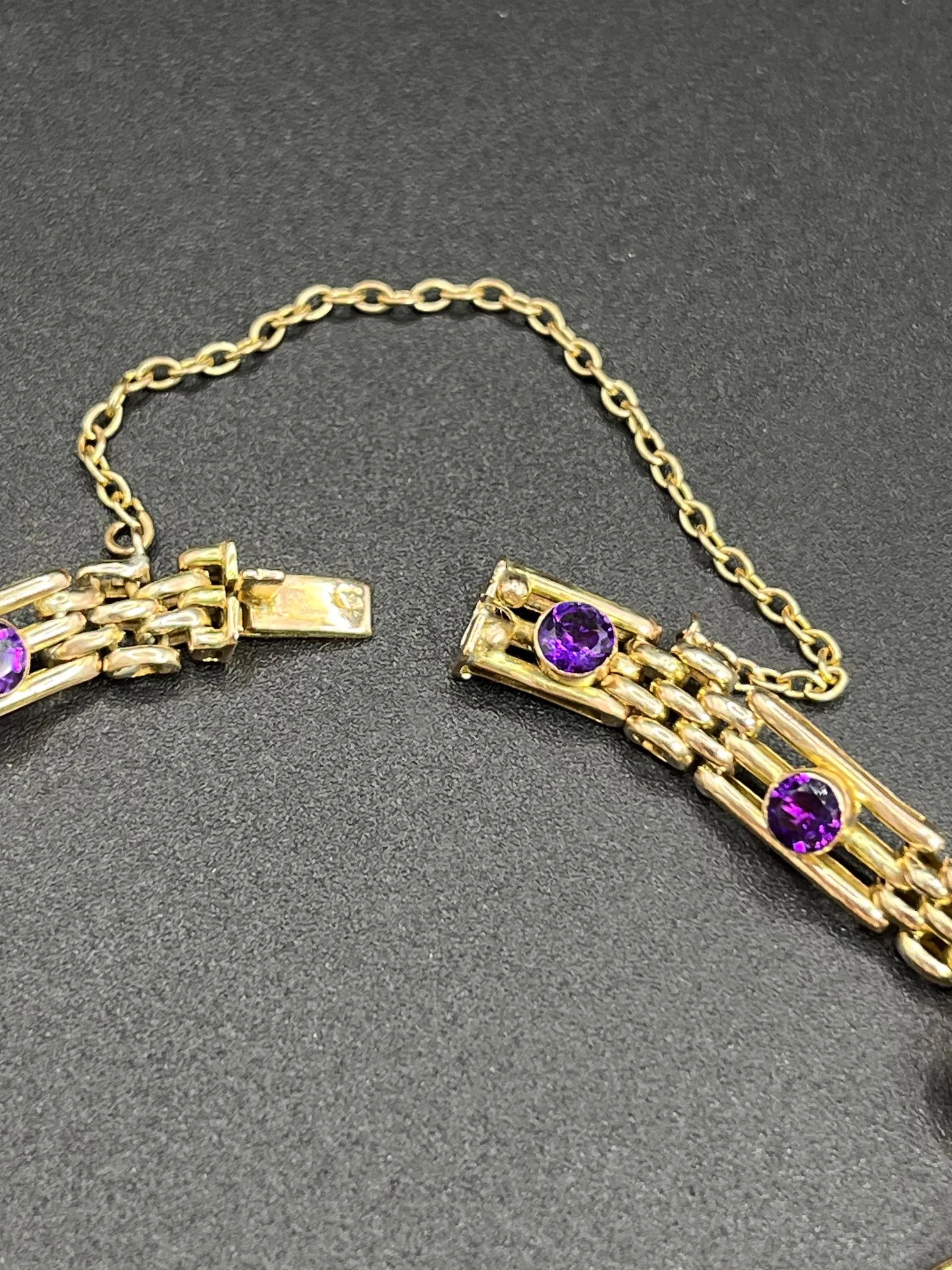 Bracelet ancien en or rose 9ct et améthyste de style édouardien en vente 1