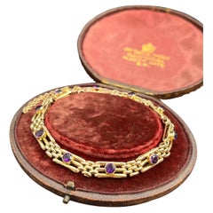Antiguo oro rosa de 9 ct, pulsera eduardiana con puerta de amatista