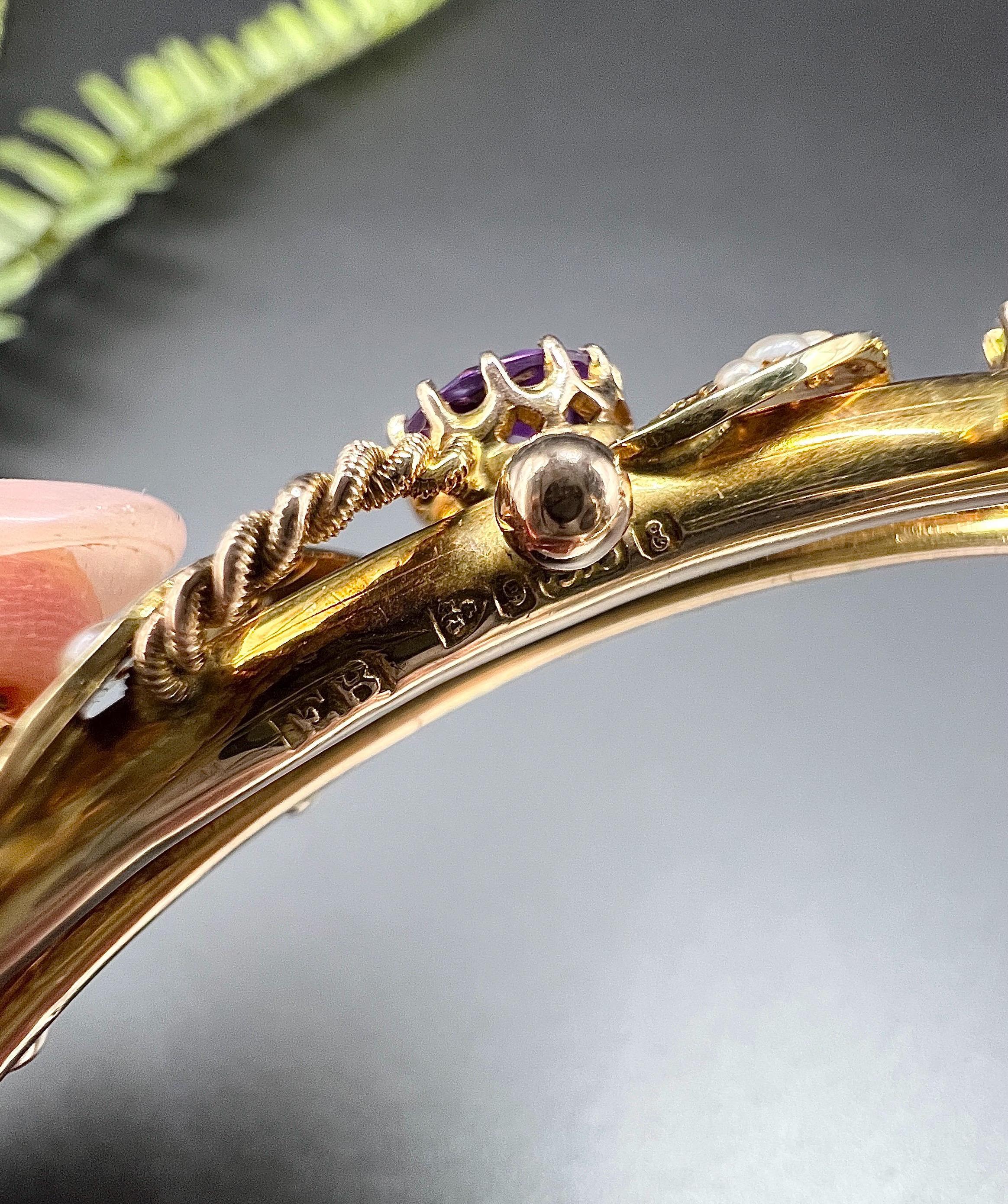 Bracciale antico in oro rosa 9ct, ametista, peridoto e perle di Edwardian Suffragette 2