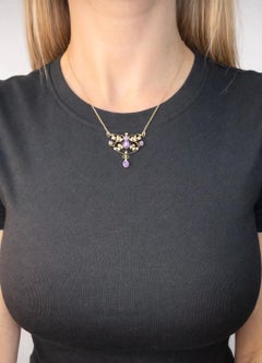 Antique 9ct Rose Gold, Edwardian Amethyst & Seed Pearl Pendant Necklace