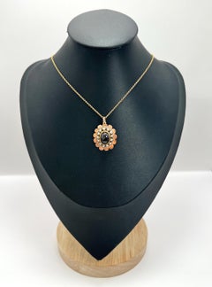 Antique 9ct Rose Gold, Edwardian Cabochon Garnet & Seed Pearl Pendant