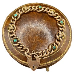 Bracelet ancien édouardien en or rose 9ct, turquoise et perles, cadenas en forme de coeur