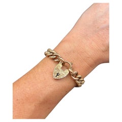 Bracciale antico in oro rosa 9ct Edwardian Curb con lucchetto a cuore floreale